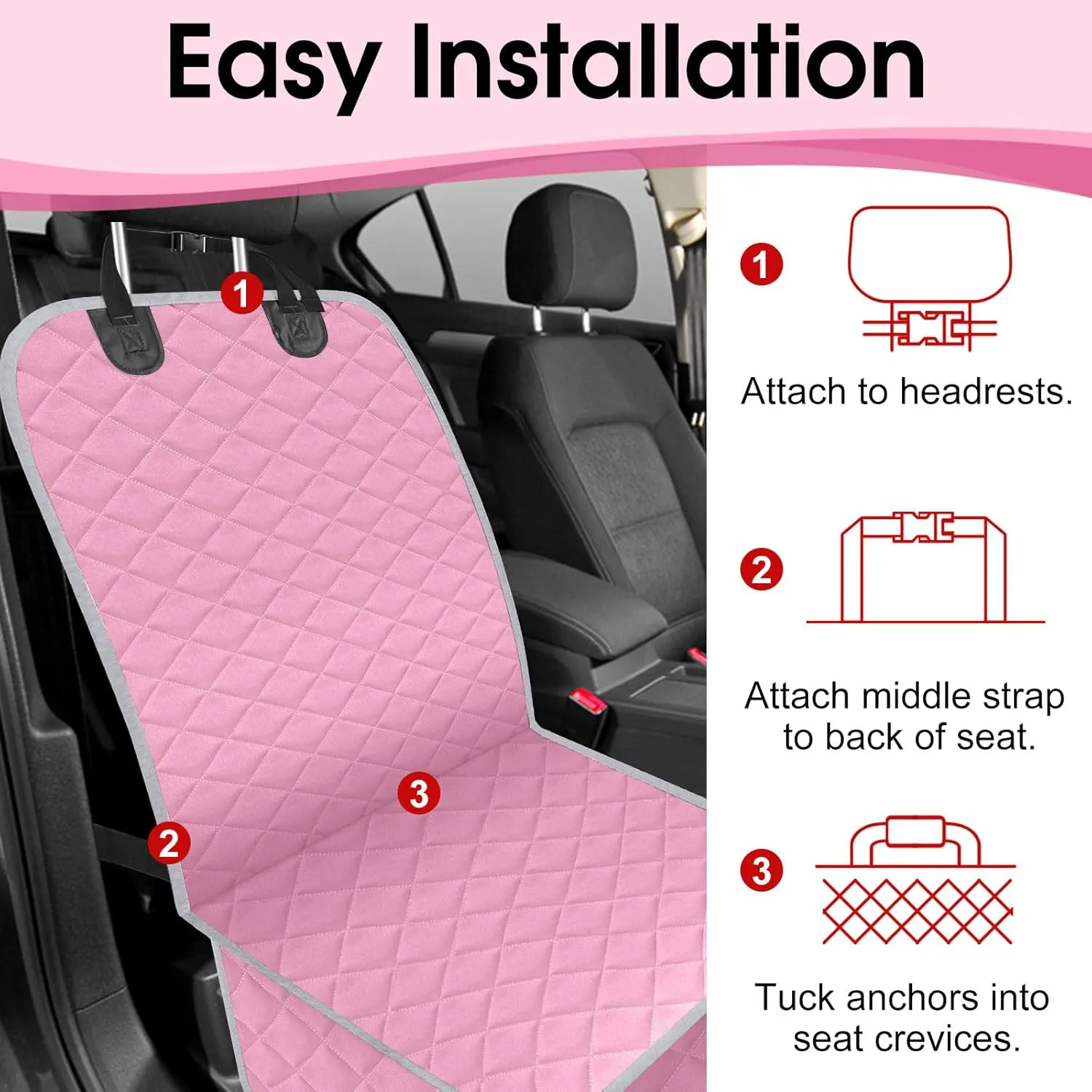 Front Dog Seat Cover, Waterproof Car Seat Covers for Dogs Nonslip Scratch-Proof Dog Seat Cover Front Seat Cover for SUV, Trucks & Cars - S, Pink/Grey