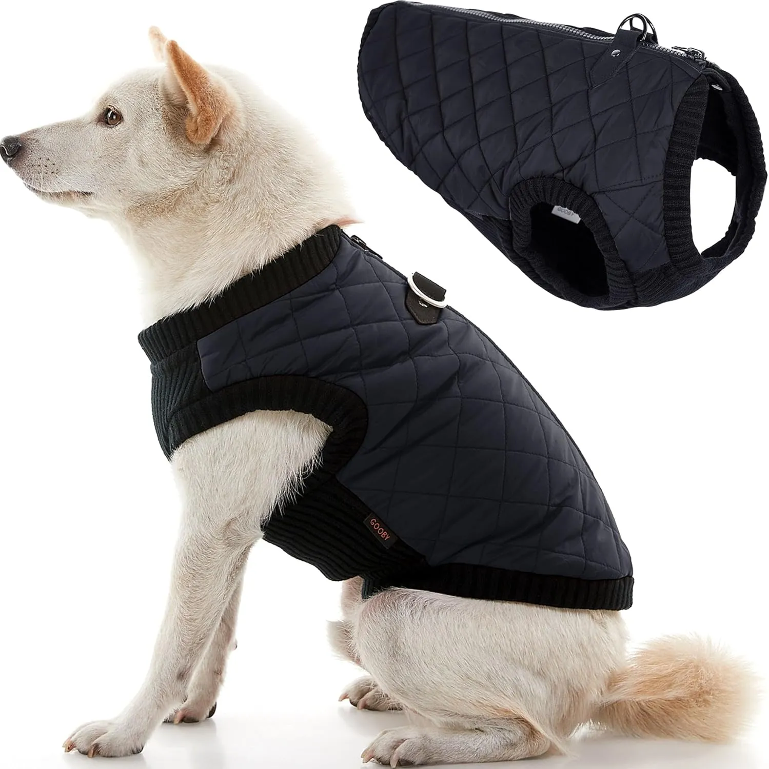 Gooby Fashion Vest Dog Jacket - Black, X-Large - Warm Zip Up Bomber Vest with Dual D Ring Leash - Winter Water Resistant Small Dog Sweater