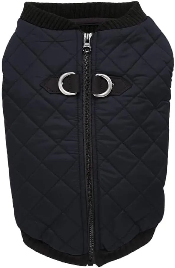 Gooby Fashion Vest Dog Jacket - Black, X-Large - Warm Zip Up Bomber Vest with Dual D Ring Leash - Winter Water Resistant Small Dog Sweater