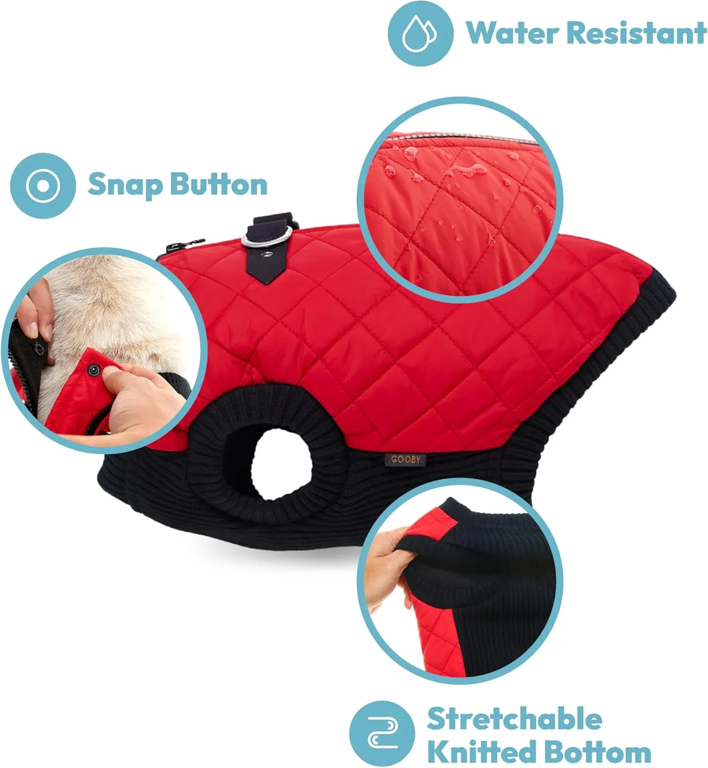 Gooby Fashion Vest Dog Jacket - Blue, X-Large - Warm Zip Up Bomber Vest with Dual D Ring Leash - Winter Water Resistant Small Dog Sweater