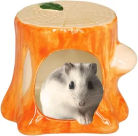 Hamster Hideout, Ceramic Tree Stump Shape Hamster House and Habitats, Hamster cage Accessories, Cool Bed Ideal for All Season Dwarf Hamster Gerbil Mice Golden Bear