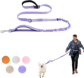 Hands Free Dog Waist Leash - Adjustable Heavy Duty for Small Medium Large Dogs Training Running - Reflective Bungee Elastic With Car Seat Belt 5-7FT Lavender