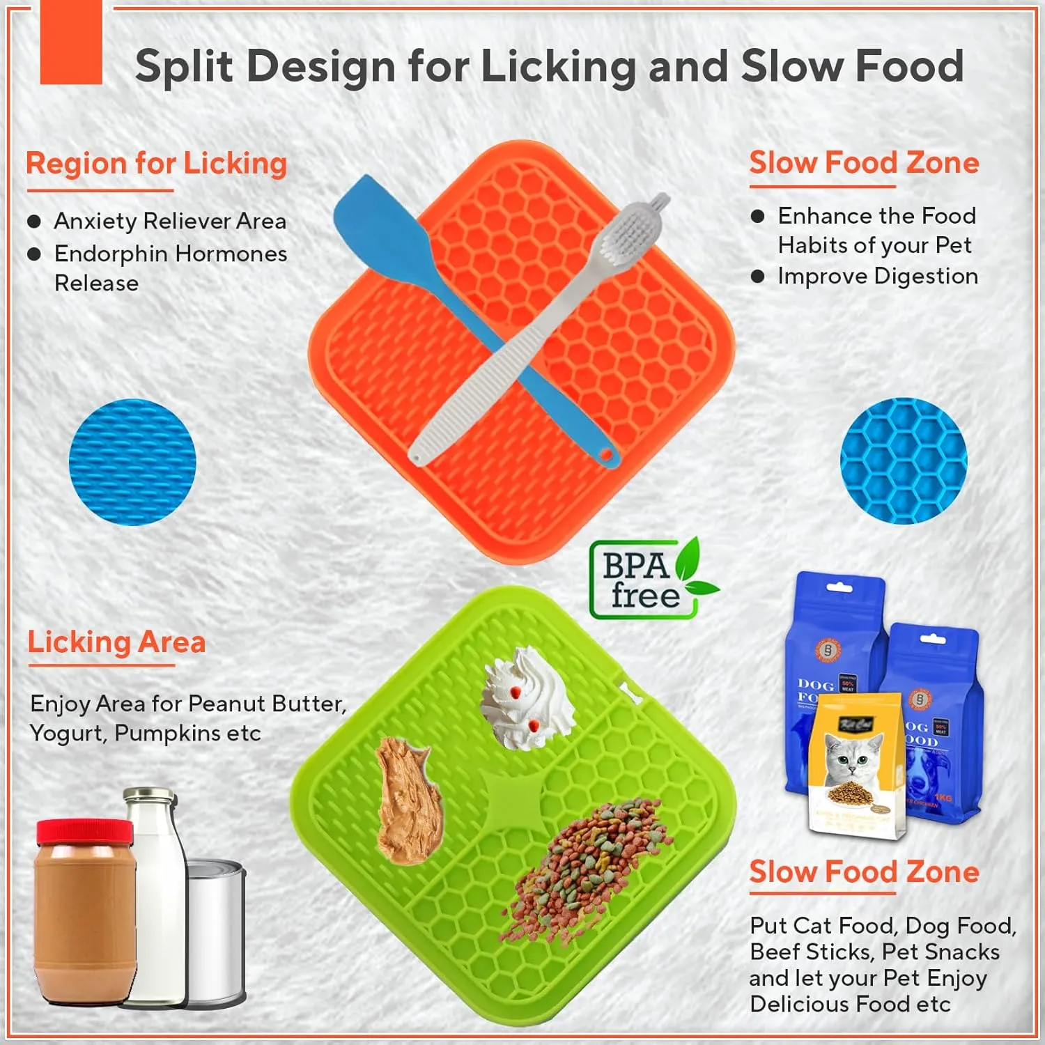 Heksa 3 Pcs Lick Mat for Dogs & Cats, Anxiety Relief & Boredom Reducer with Suction Cups, Spatula & Brush