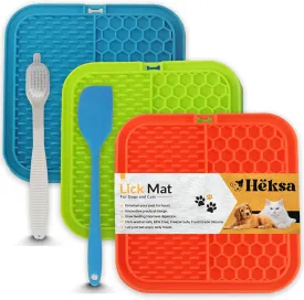 Heksa 3 Pcs Lick Mat for Dogs & Cats, Anxiety Relief & Boredom Reducer with Suction Cups, Spatula & Brush