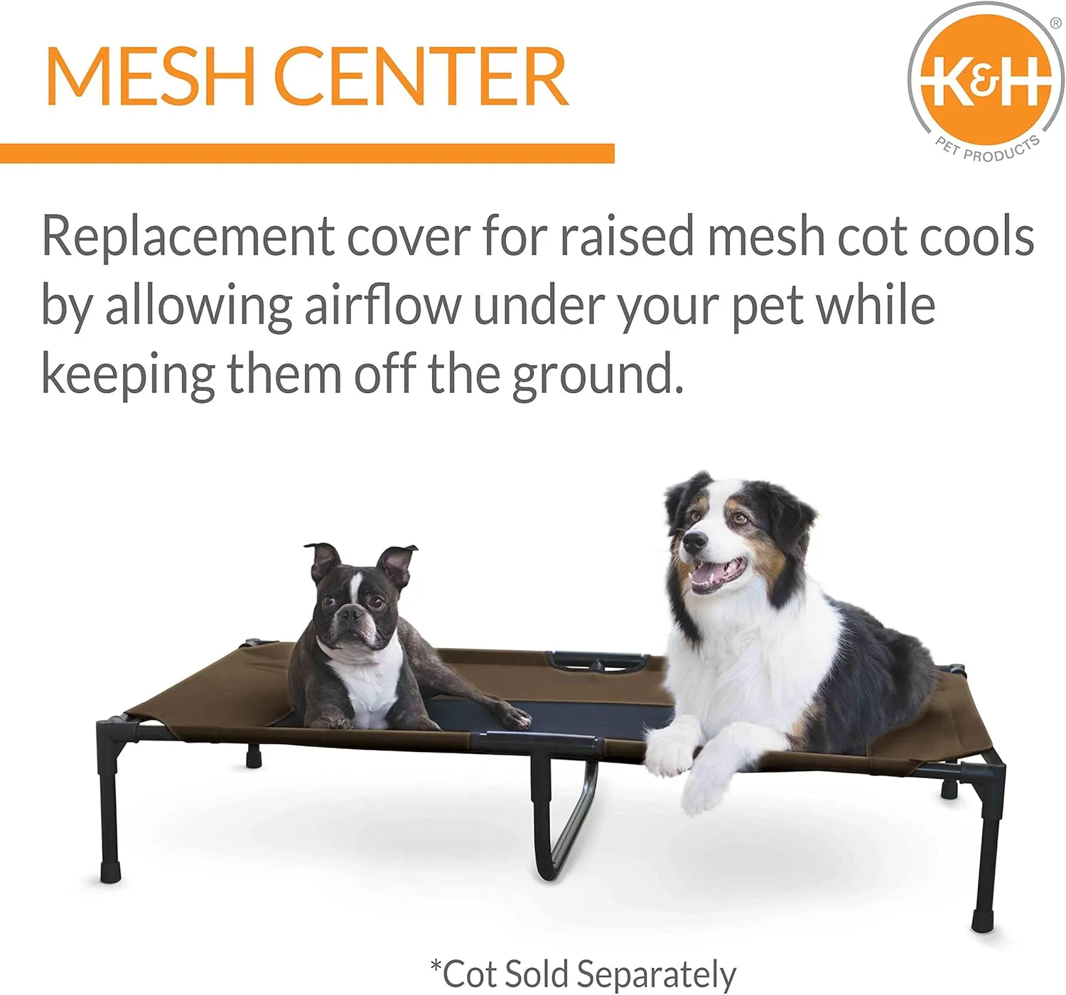K&H Pet Products Original Pet Cot Replacement Cover (Cot Sold Separately) Chocolate/Black Mesh X-Large 50 X 32 Inches