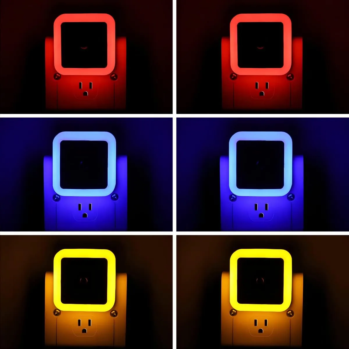 KINUR 6 Pack LED Night Light, LED Night Lights Plug into Wall with Dusk to Dawn sensors for Bathroom, Baby Nursery,Stair Lights, Hallway Light, Red, Blue, Amber