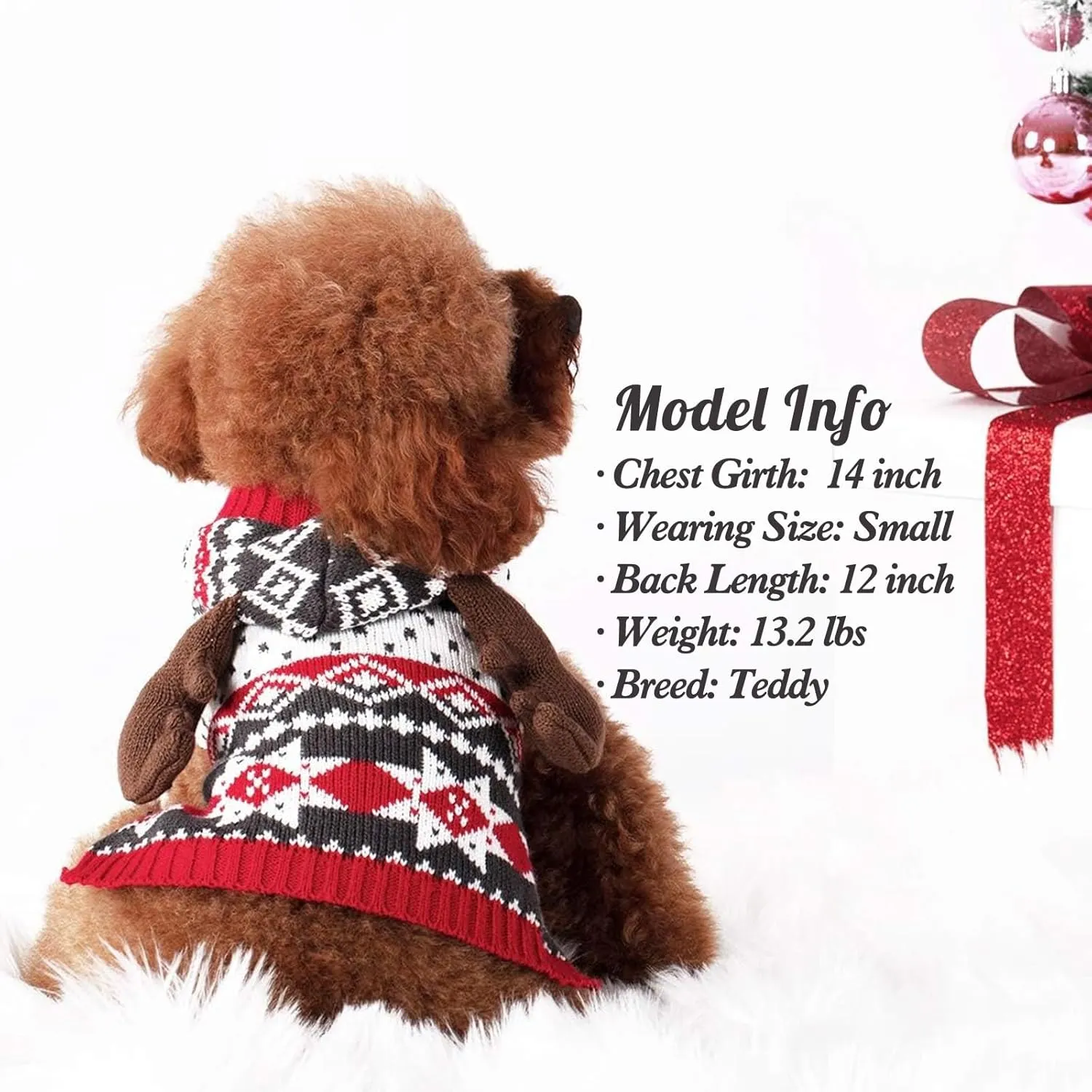 KYEESE Dog Christmas Sweater Hoodie Dog Christmas Outfit with Leash Hole Reindeer Snowflake Red Dogs Knitwear Small Pullover Pet Sweater Christmas, M