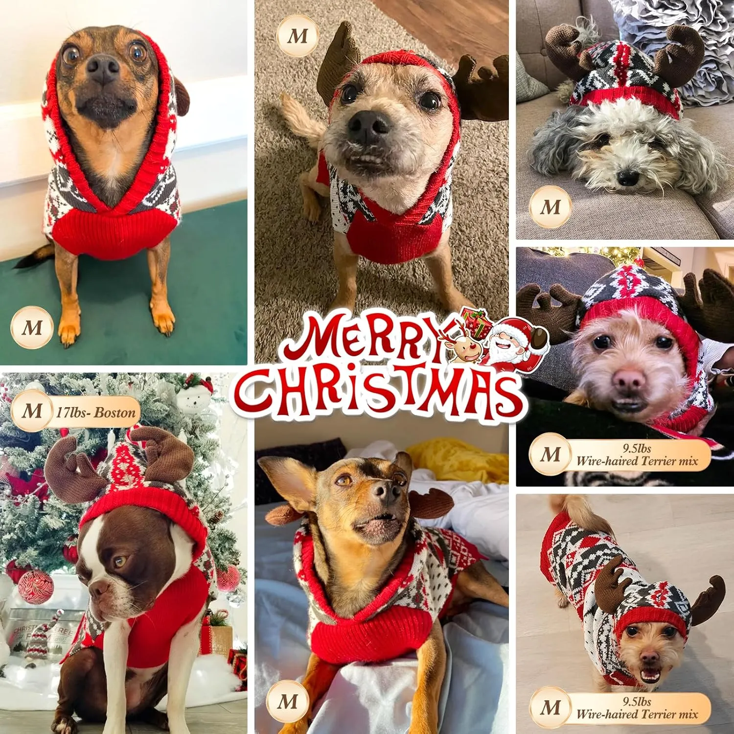 KYEESE Dog Christmas Sweater Hoodie Dog Christmas Outfit with Leash Hole Reindeer Snowflake Red Dogs Knitwear Small Pullover Pet Sweater Christmas, M