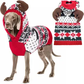 KYEESE Dog Christmas Sweater Red Sweater Hoodie Dog Christmas Outfit with Leash Hole for Medium Dogs Reindeer Snowflake Red Dogs Knitwear Pullover Pet Sweater, 2XL