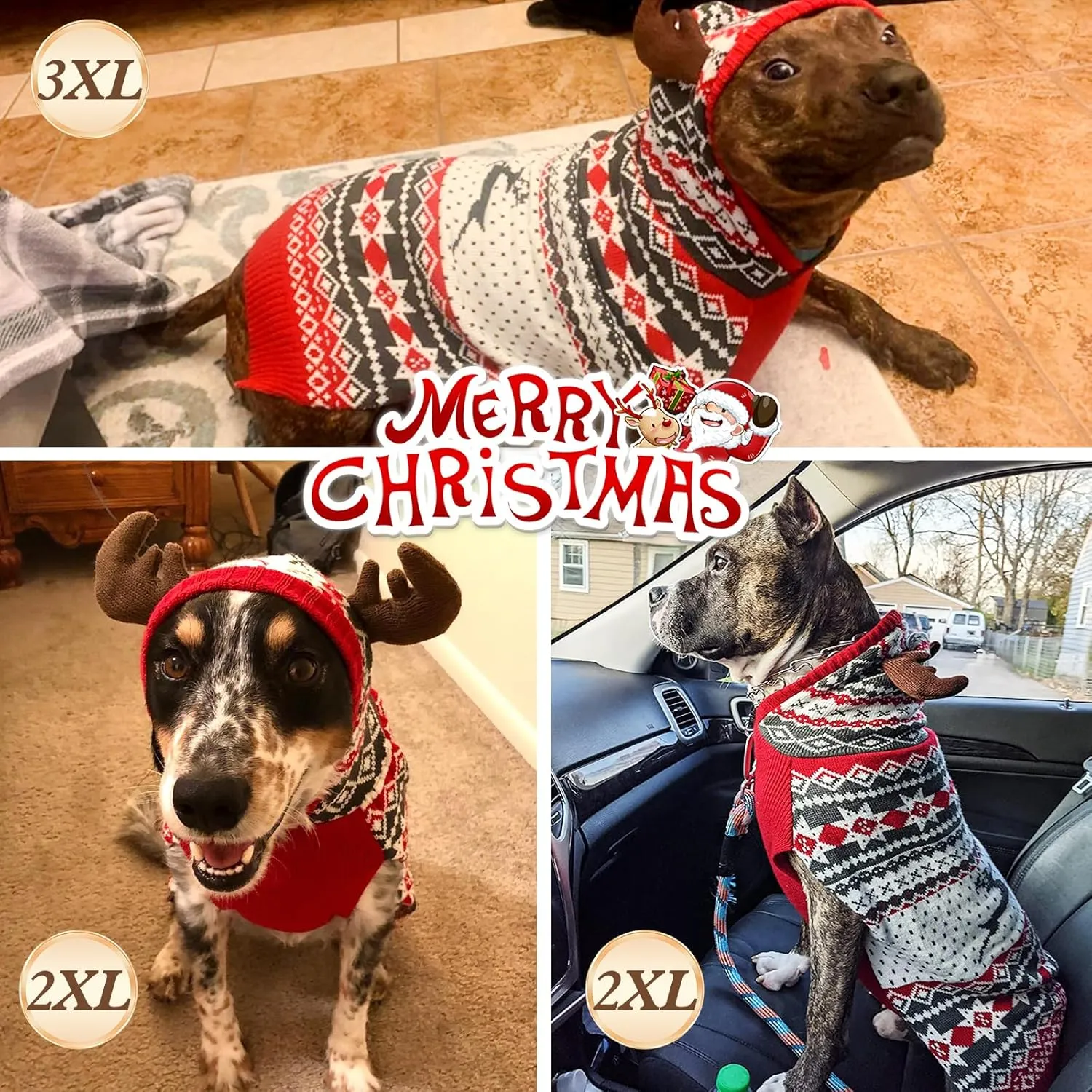 KYEESE Dog Christmas Sweater Red Sweater Hoodie Dog Christmas Outfit with Leash Hole for Medium Dogs Reindeer Snowflake Red Dogs Knitwear Pullover Pet Sweater, 2XL