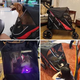 Large Dog Stroller-4 Wheel Pet Strollers for Medium Dogs or 2 Dogs- One-Click Foldable - Large Breathable Mesh & Sunroof - All Terrain Pet Stroller for Medium Senior Dog up to 88 lbs (Red)