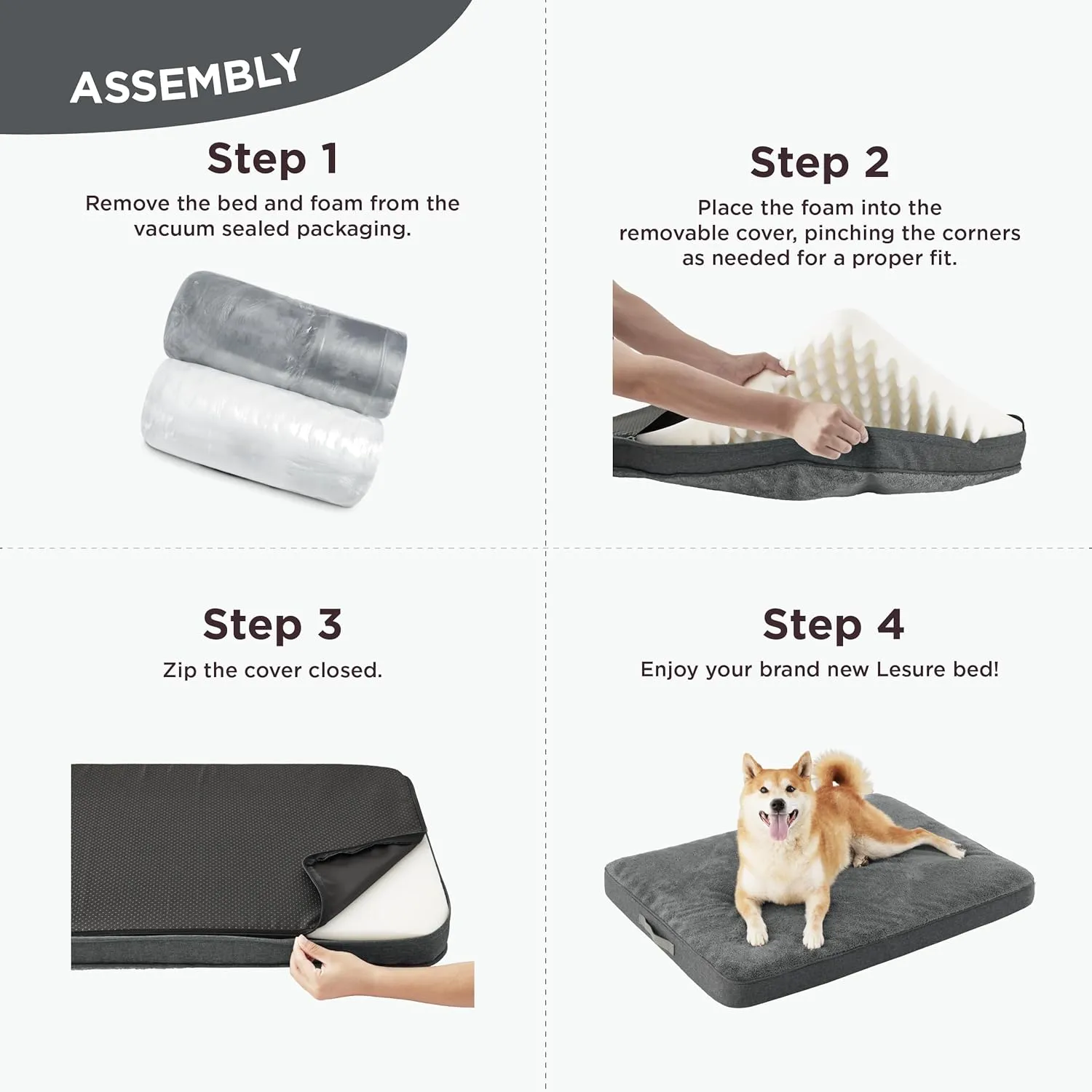 Lesure Orthopedic Dog Beds for Large Dogs - Egg Crate Foam Pet Bed Mat with Ultra Soft Sherpa Surface&Removable Cover, Machine Washable Waterproof Dog Mattress with Non-Slip Bottom(Grey,36x27x3inch)