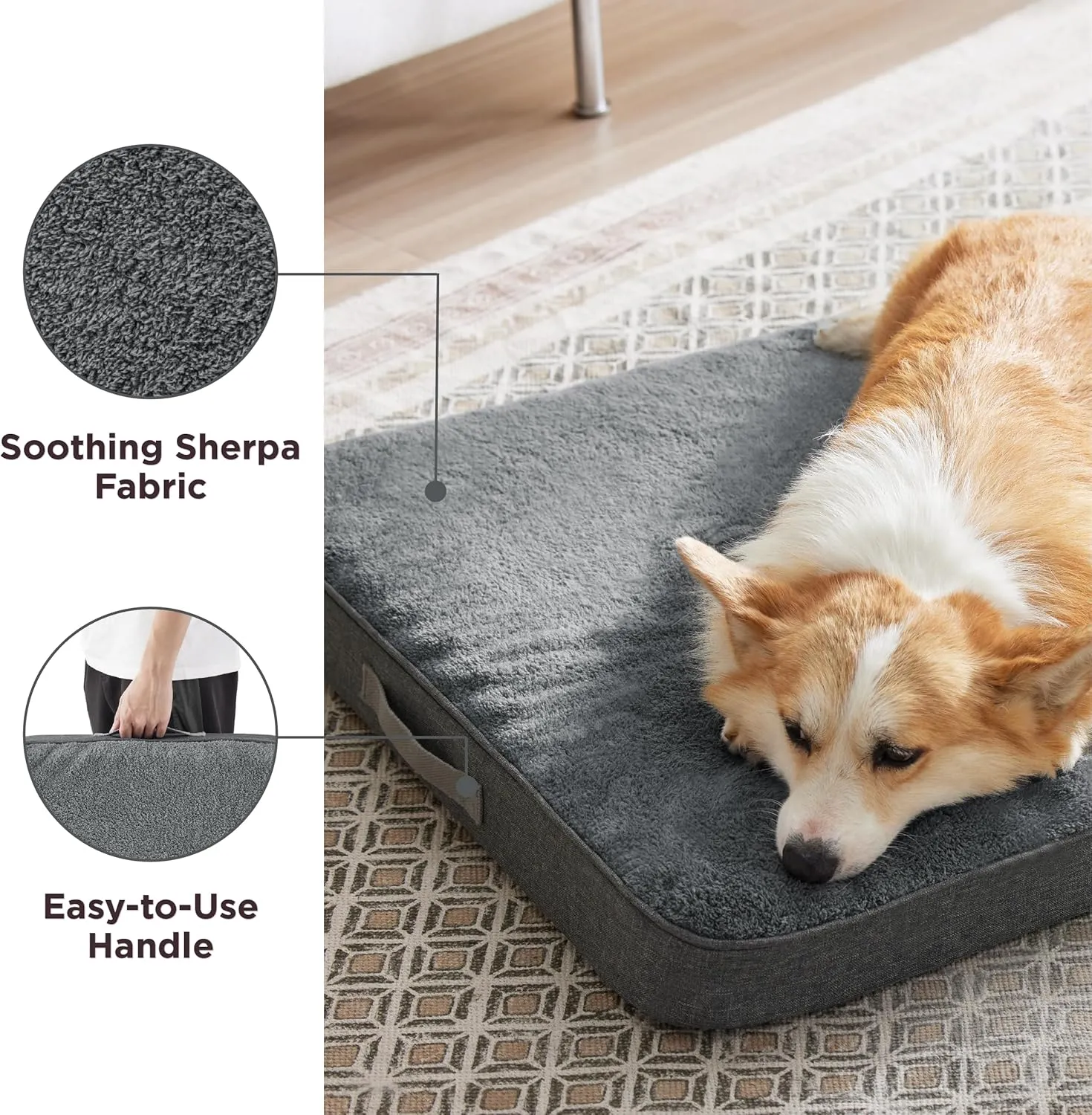 Lesure Orthopedic Dog Beds for Large Dogs - Egg Crate Foam Pet Bed Mat with Ultra Soft Sherpa Surface&Removable Cover, Machine Washable Waterproof Dog Mattress with Non-Slip Bottom(Grey,36x27x3inch)