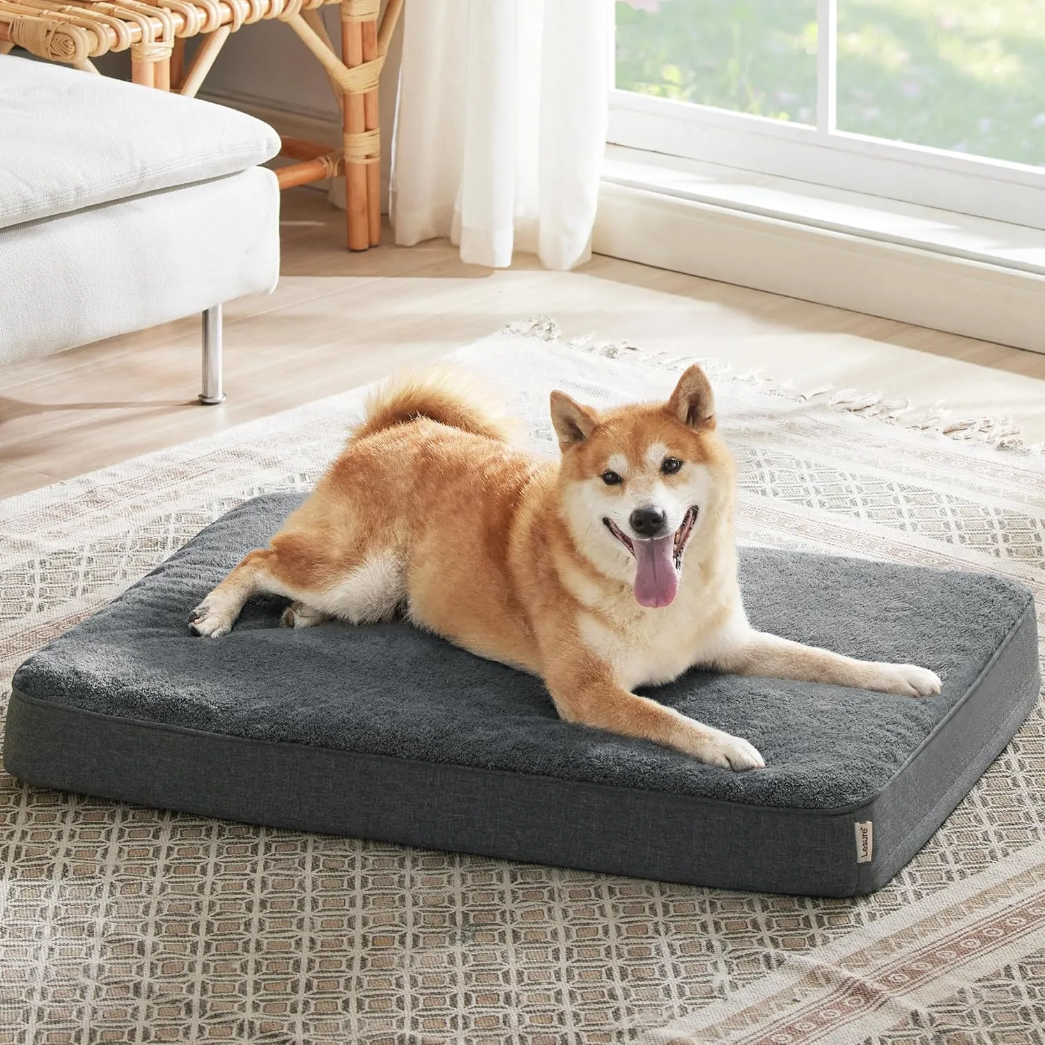 Lesure Orthopedic Dog Beds for Large Dogs - Egg Crate Foam Pet Bed Mat with Ultra Soft Sherpa Surface&Removable Cover, Machine Washable Waterproof Dog Mattress with Non-Slip Bottom(Grey,36x27x3inch)