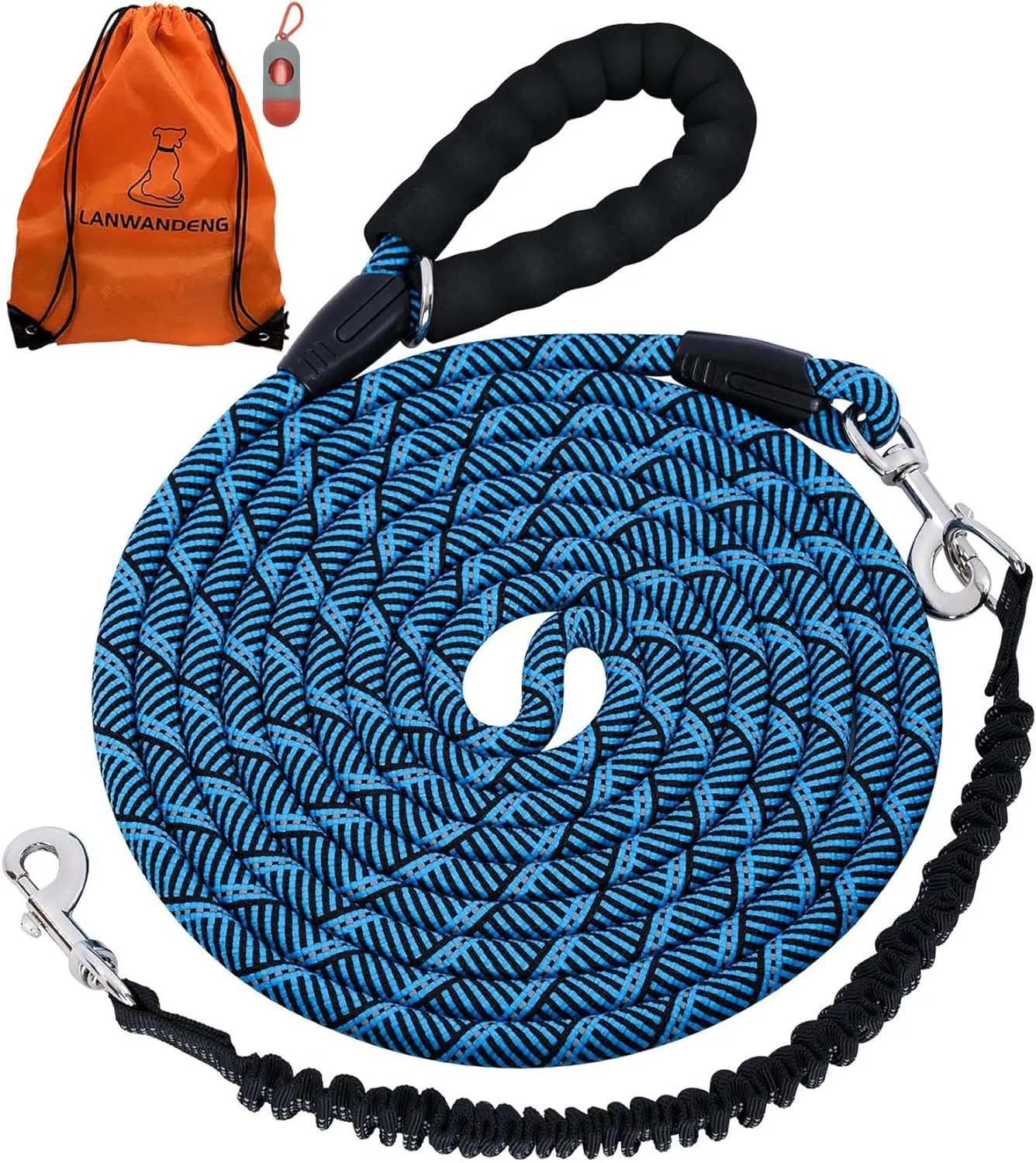 Long Dog Leash with Reflective Threads 15FT 20FT 30FT 50FT,Heavy Duty Bungee Dog Leashes for Small Medium Large Breed Dogs,Shock Absorbing Training Leash for Walking,Hunting,Camping&Yard