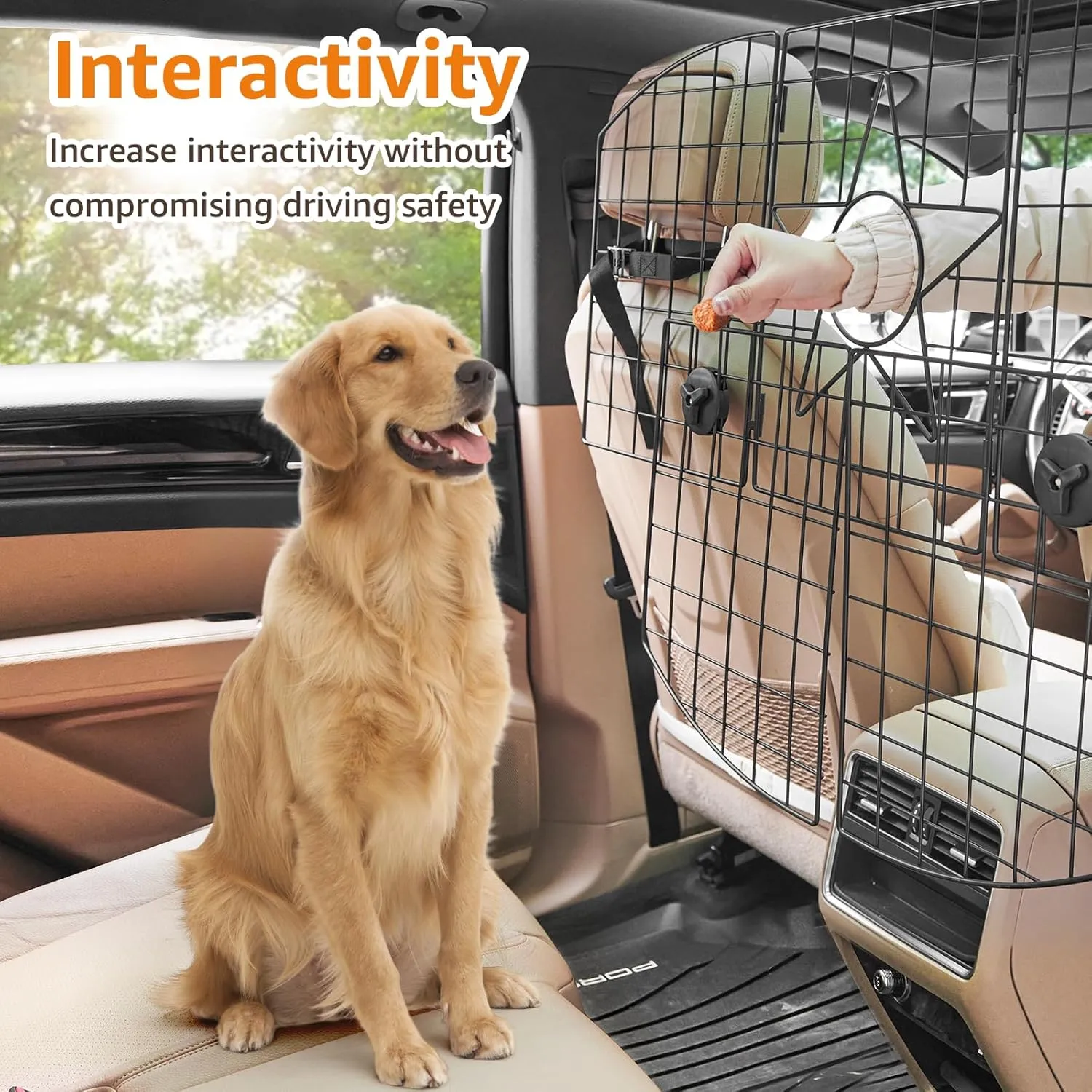 LOOBANI Dog Car Barrier for SUVs, Cars, Vehicles and Trucks Cargo Area, Universal Fit Adjustable Pet Car Divider Back Seat Barrier, Heavy-Duty Wire Mesh Gate for Safety Driving Travel Accessories