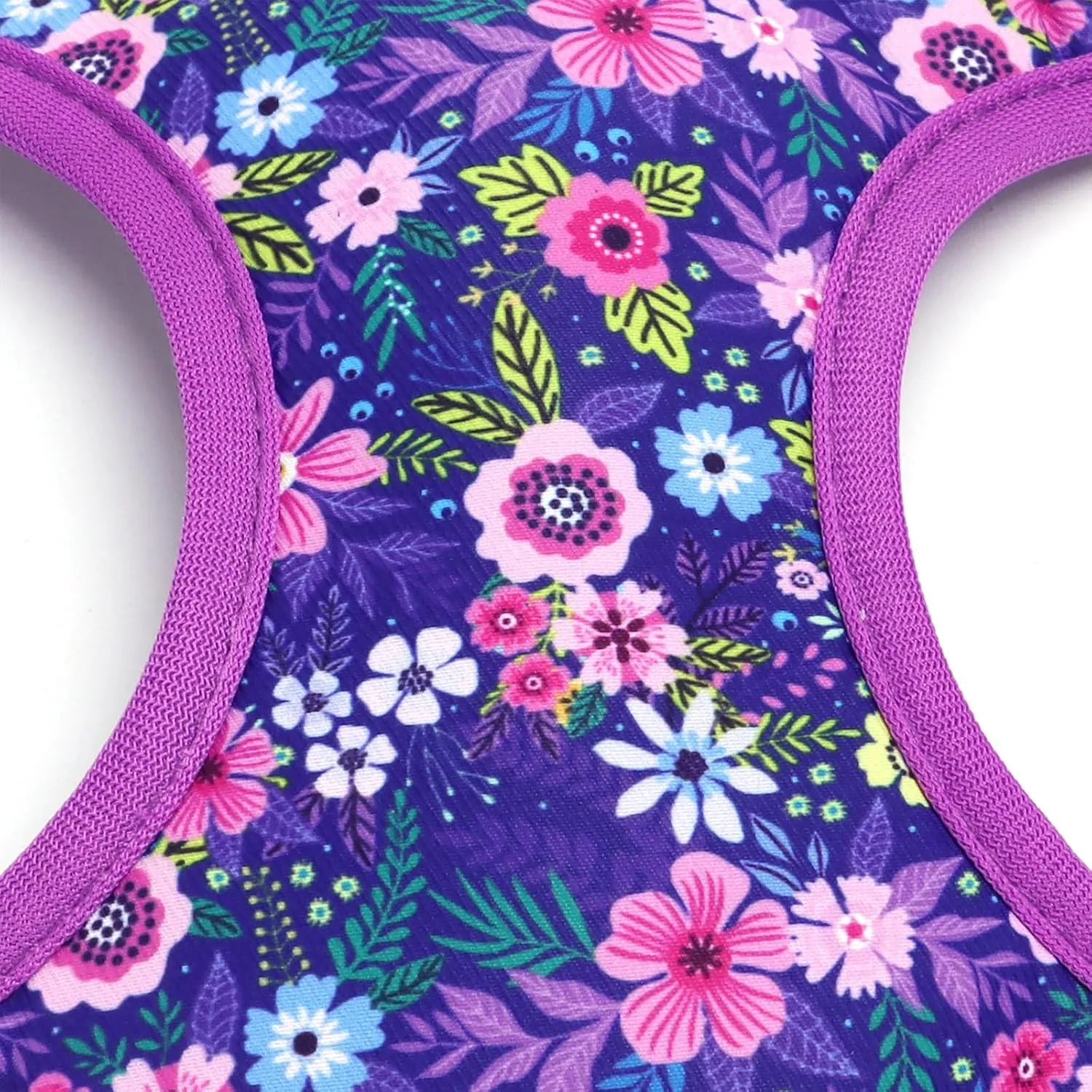 Moonpet Step in Dog Harness Leash Set- All Weather Reflective No-Pull Floral Pattern Padded Mesh Vest Harness for Cats Puppy Extra-Small Small Medium Large Dogs - Dark Flower - XXS