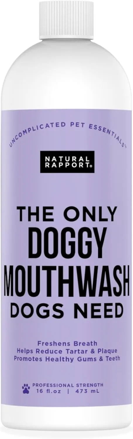 Natural Rapport Dog Mouthwash - The Only Doggy Mouthwash Dogs Need - Dog Breath Freshener Water Additive for Dental Care (16 fl oz.)