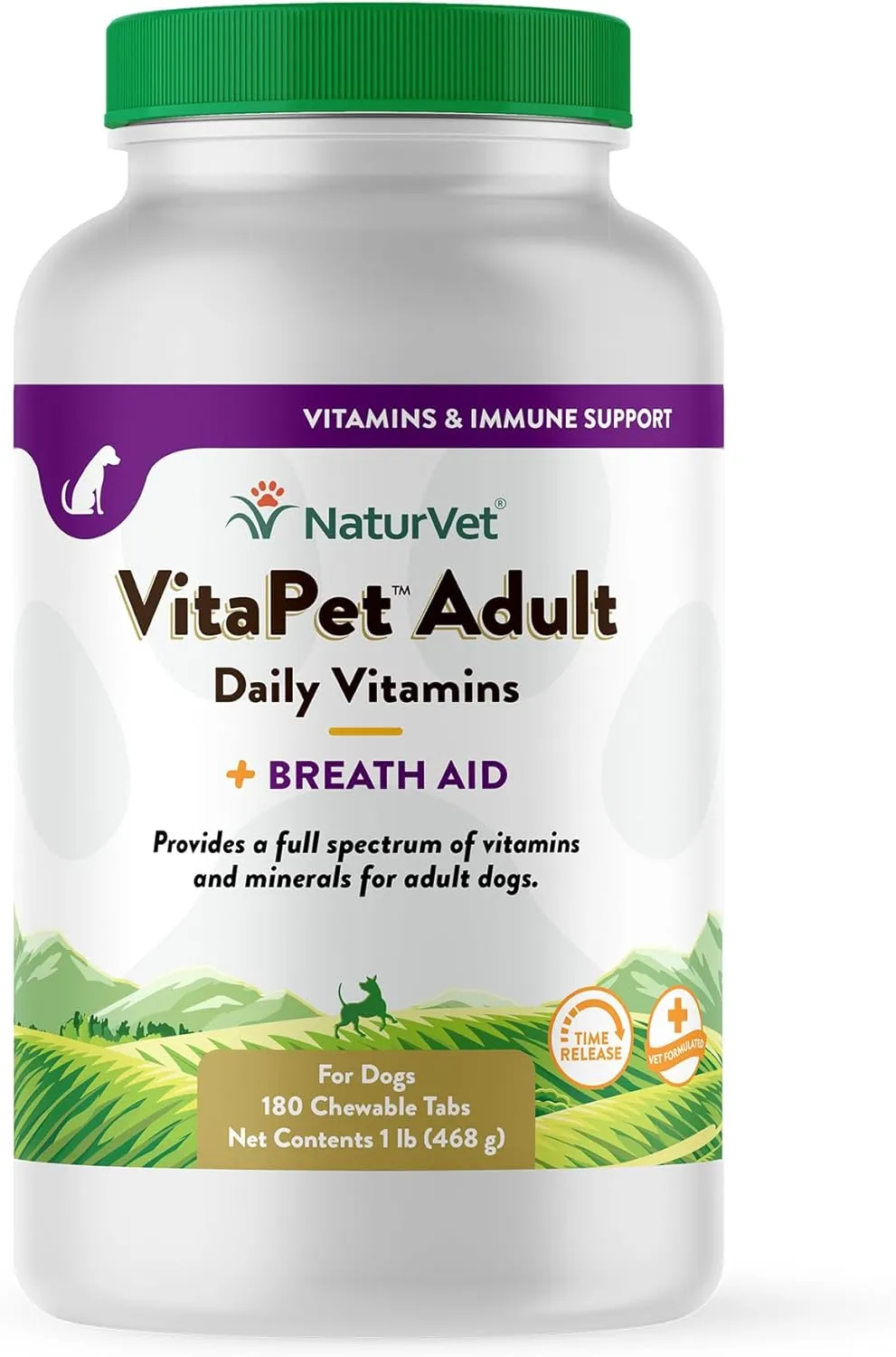 NaturVet - VitaPet Adult Daily Vitamins for Dogs - Plus Breath Aid - Provides a Full Spectrum of Vitamins & Minerals - Enhanced with Omega-6 Fatty Acids (180 Time Release Chewable Tablet