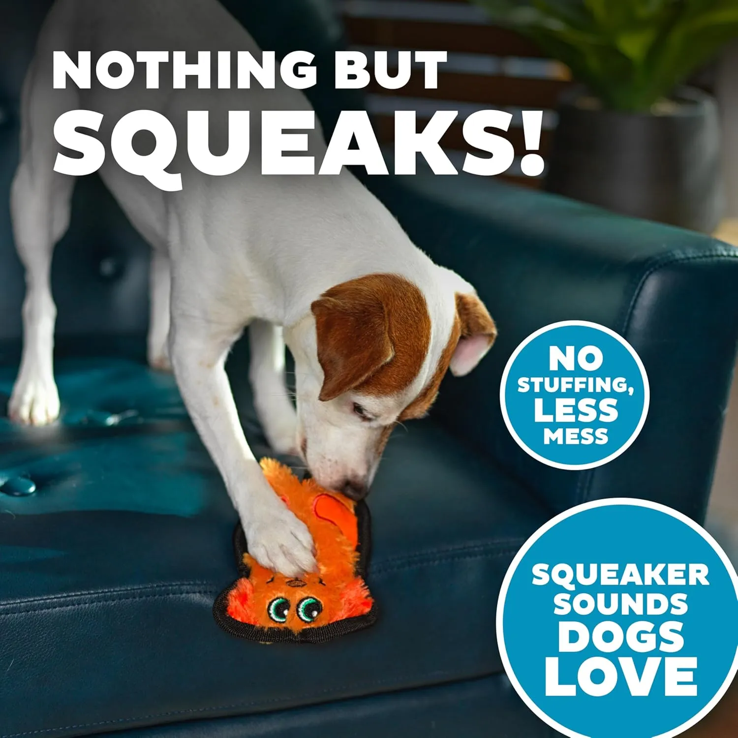 Outward Hound Durablez Minis Stuffing-Free Squeaky Interactive Dog Toy, Tough Plush, Dog, Orange, XS