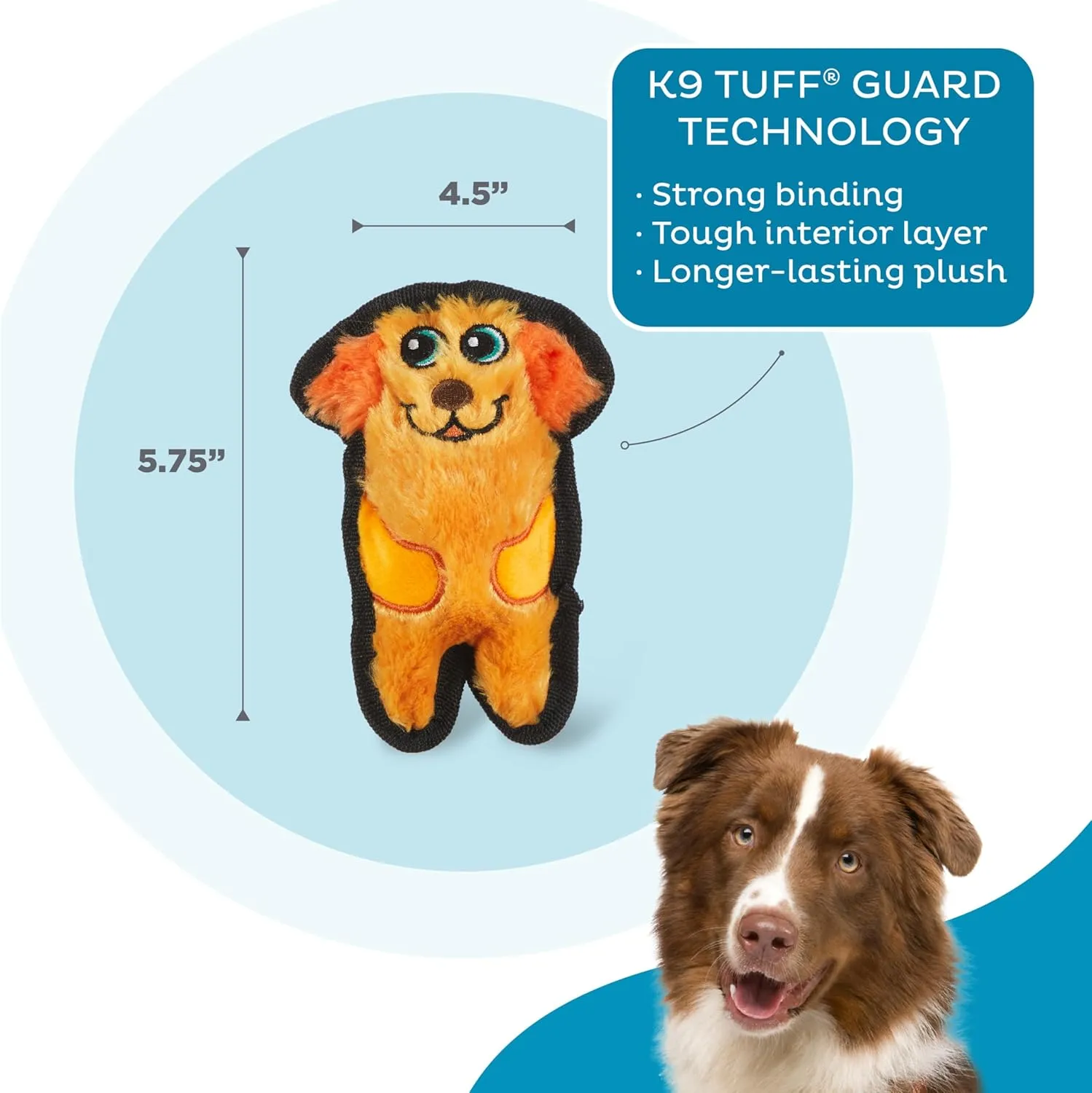 Outward Hound Durablez Minis Stuffing-Free Squeaky Interactive Dog Toy, Tough Plush, Dog, Orange, XS