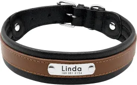 PET ARTIST Studded Brown Leather Dog Collar with Name Plate - Personalized Leather Dog Collars for Large Dogs - Free Engraved with ID Tags, L(Neck 15.5-20.5")