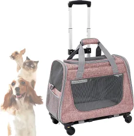 Pet Carrier Backpack for Cats & Dogs, Foldable Travel Cat Carrier with Wheels, Adjustable Storage Straps & Free Cat Toy for Car, Hiking (Small to Medium Pets)