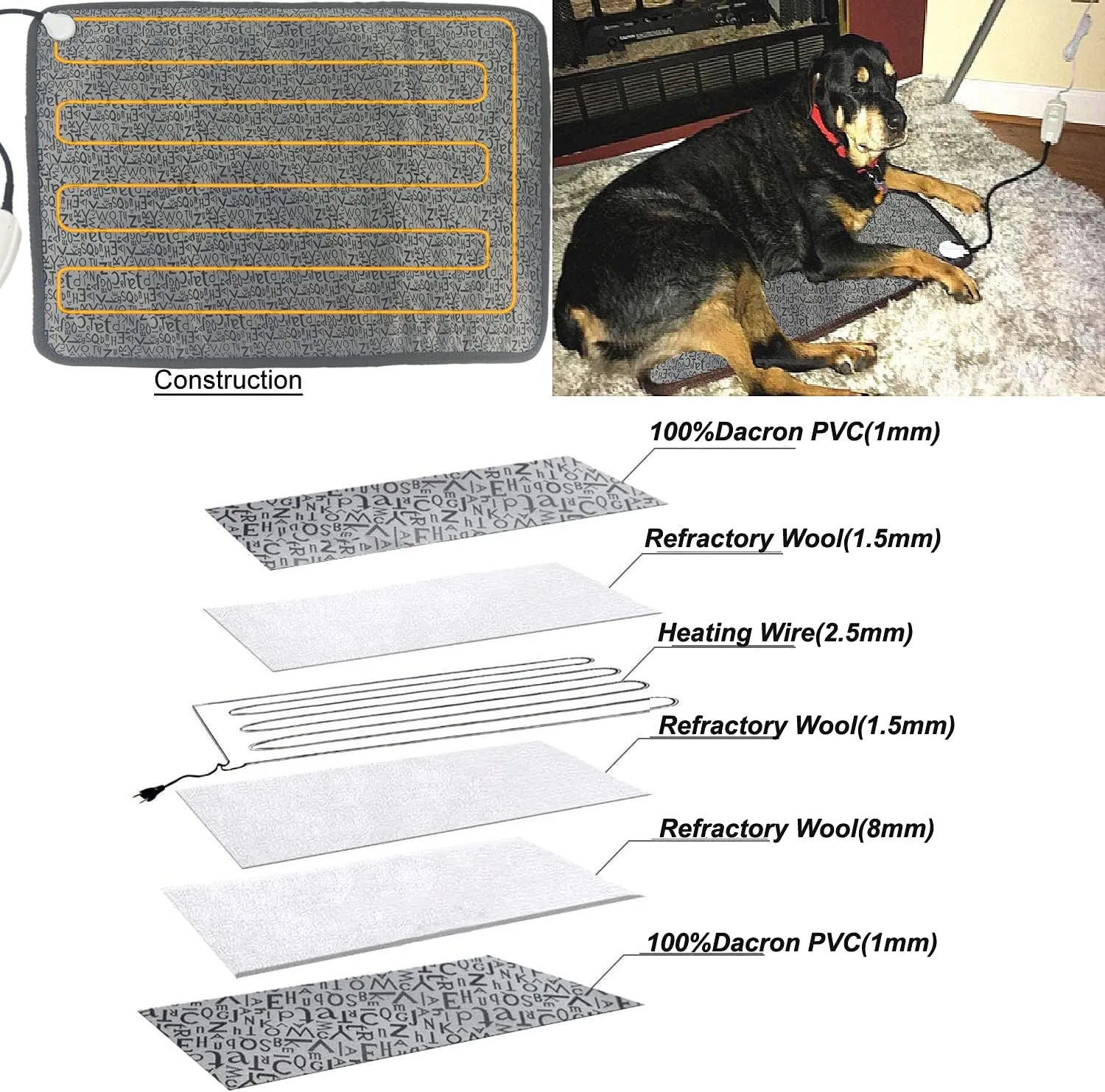 Pet Heating Pad for Large Dog Cat 34" x 21" - Electric Heated Bed With Soft Washable Cover, Water Resistant, Chew Resistant Cord - Keeps Pets Warmer