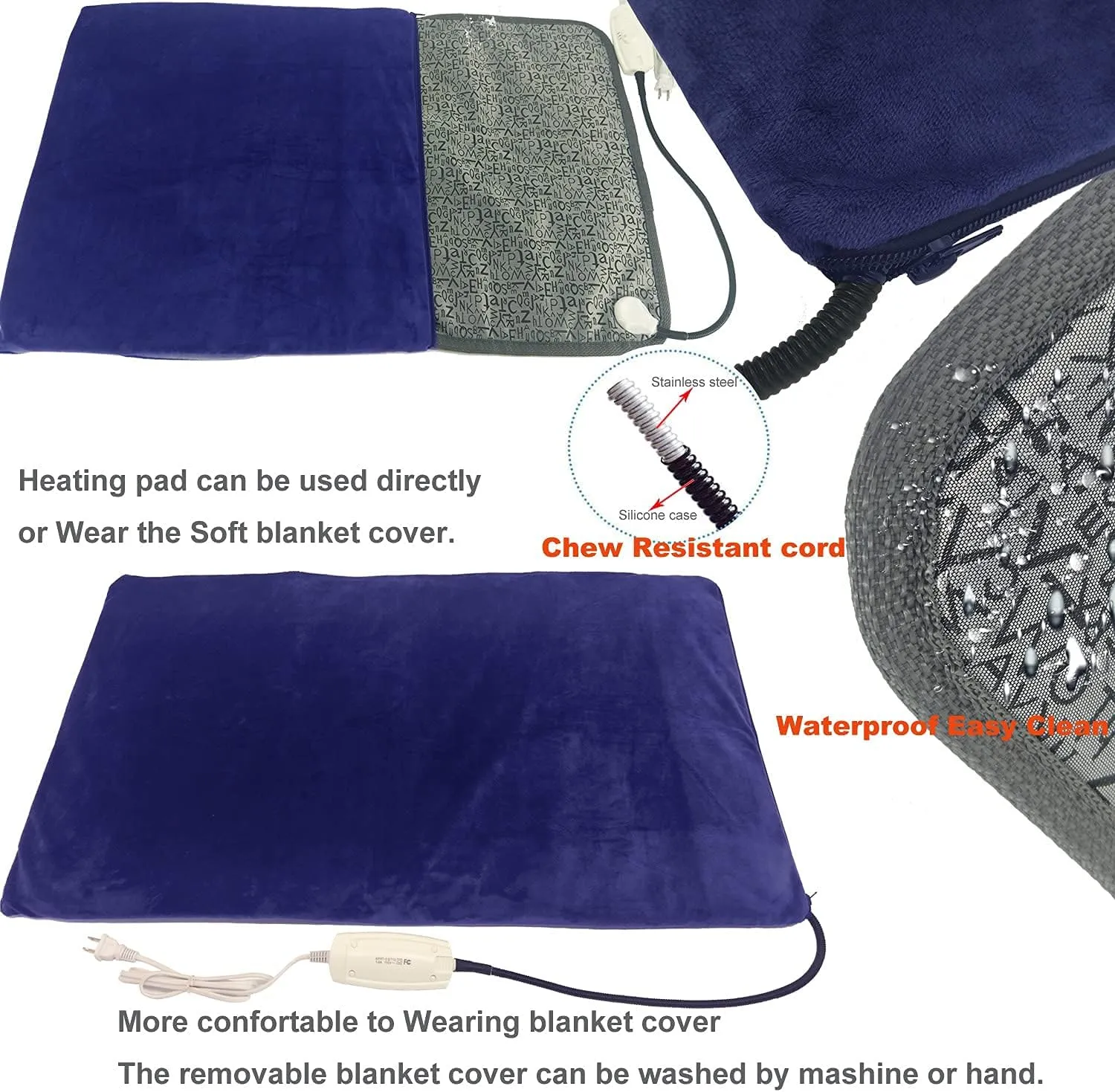 Pet Heating Pad for Large Dog Cat 34" x 21" - Electric Heated Bed With Soft Washable Cover, Water Resistant, Chew Resistant Cord - Keeps Pets Warmer