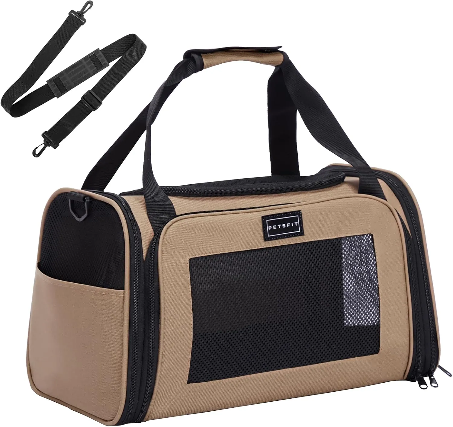 PETSFIT PET Carrier for Cat, Small Dogs, Dog Carrier Airline Approved, TSA Approved Soft Cat Carrier for Travel, Small Animal Carrier for Pets Under 12 Lbs, Khaki