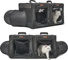 PETUX 2-in-1 Large Cat Carrier for 2 Cats, Portable Collapsible Double Cat Travel Carrier with Litter Box, Tunnels and Hammock - As Cats Toys, Ideal for Gifts, Travel  Vet Visit (34"x17"x17", Black)