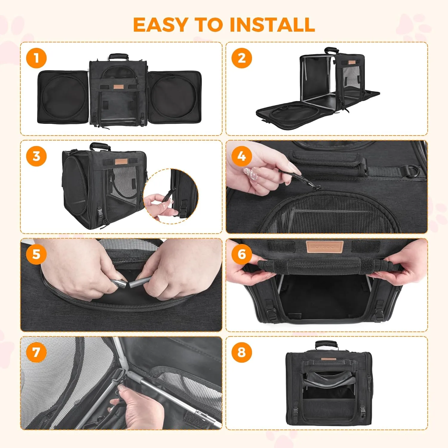 PETUX 2-in-1 Large Cat Carrier for 2 Cats, Portable Collapsible Double Cat Travel Carrier with Litter Box, Tunnels and Hammock - As Cats Toys, Ideal for Gifts, Travel  Vet Visit (34"x17"x17", Black)