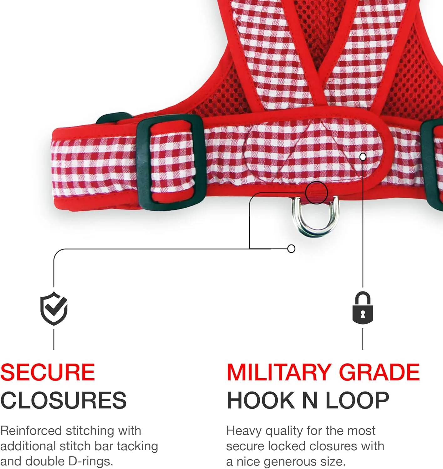 Precision Fit Nylon Step-in Adjustable Dog Harness in Teacup to 40 LBS Vest Easy On Adjustable XXXSmall Toy Puppies to Large Soft Walking Doggy Wrap Vest (4101) (Medium - Gingham Red)