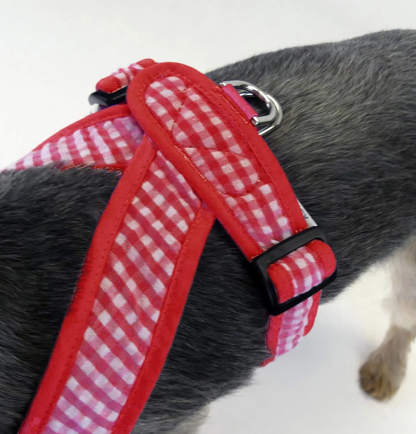 Precision Fit Nylon Step-in Adjustable Dog Harness in Teacup to 40 LBS Vest Easy On Adjustable XXXSmall Toy Puppies to Large Soft Walking Doggy Wrap Vest (4101) (Medium - Gingham Red)