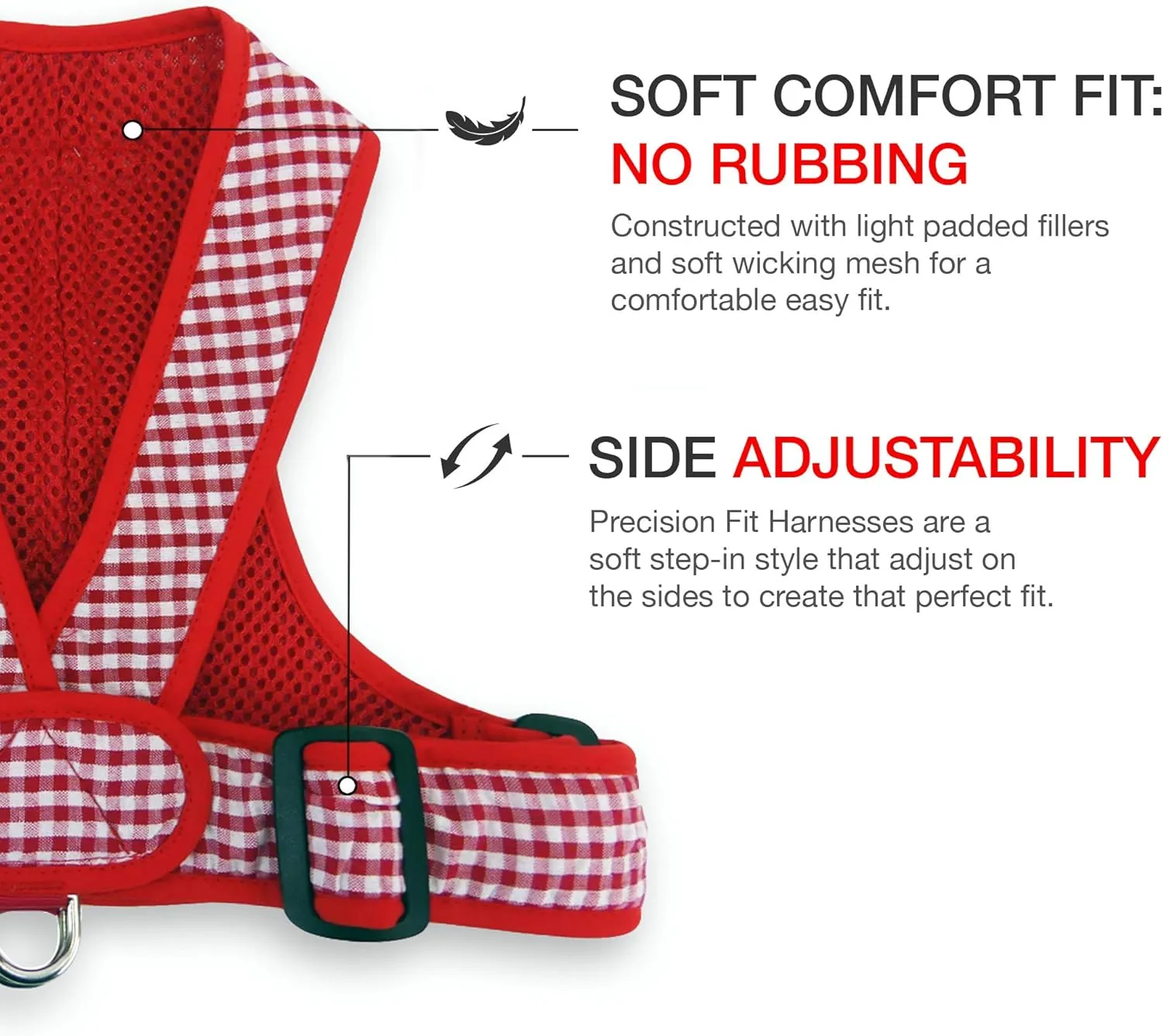 Precision Fit Nylon Step-in Adjustable Dog Harness in Teacup to 40 LBS Vest Easy On Adjustable XXXSmall Toy Puppies to Large Soft Walking Doggy Wrap Vest (4101) (Medium - Gingham Red)