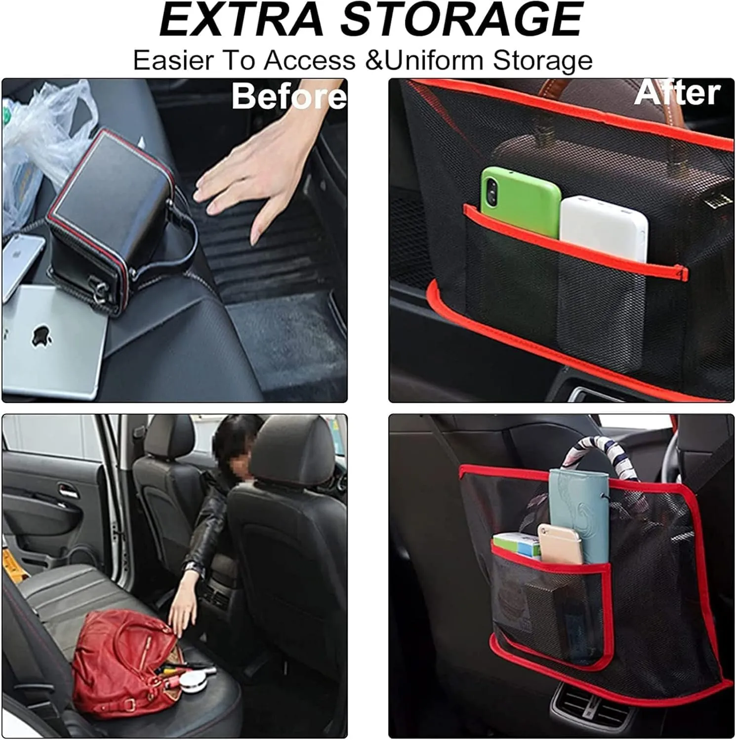 Purse Holder for Car - Net Pocket Handbag Holder - Car Storage Organizer Between Front Seats - Car Accessories, Automotive Consoles & Organizers