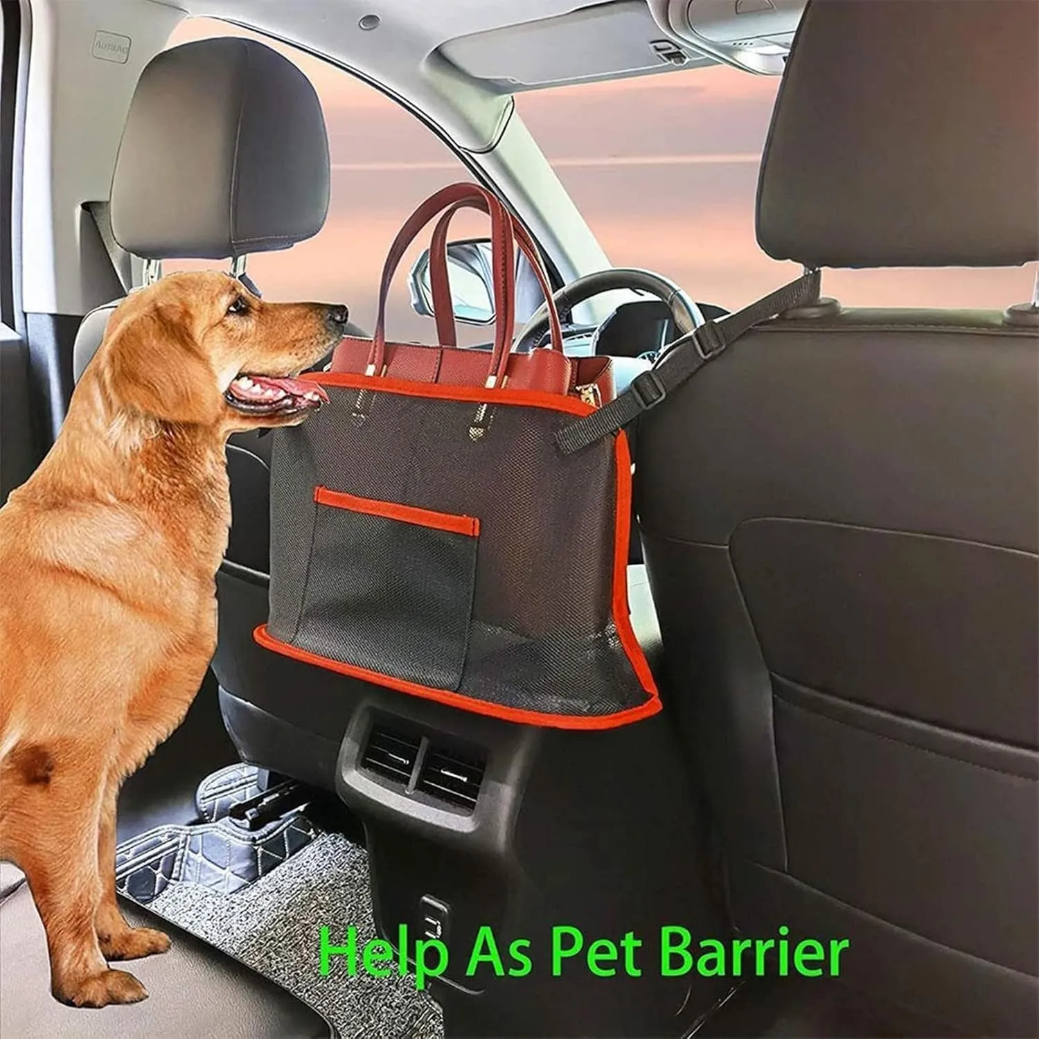 Purse Holder for Car - Net Pocket Handbag Holder - Car Storage Organizer Between Front Seats - Car Accessories, Automotive Consoles & Organizers