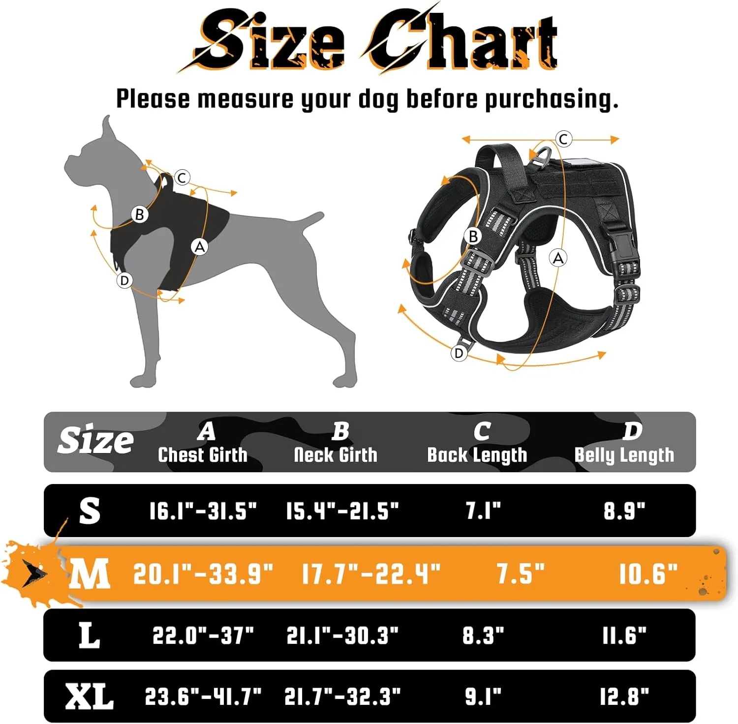 rabbitgoo Dog Harness Medium Sized No Pull, Tactical Service Pet Vest with Molle and Control Handle, Adjustable and Reflective Military Harness for Easy Walking and Training, Black, M