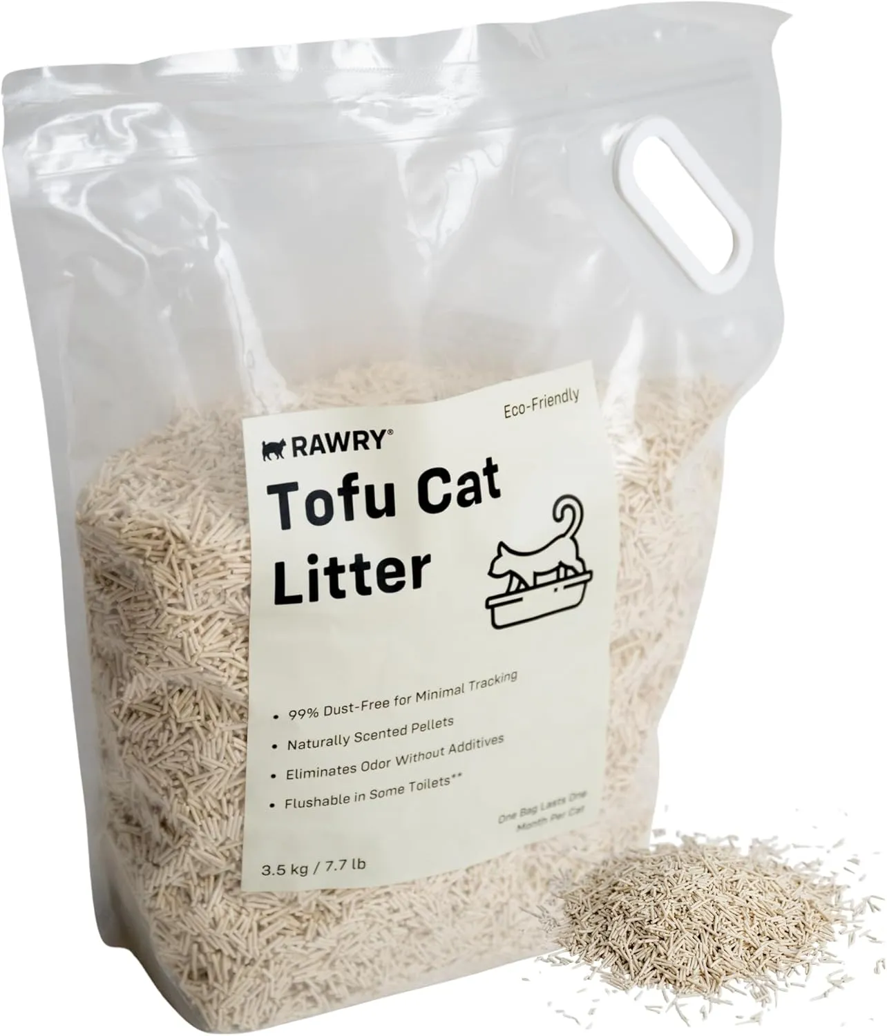 RAWRY Tofu Cat Litter | Clumping, Dust-Free, Unscented, Natural Compostable & Flushable Kitty Litter for Odor Control (1 Month, 7.7 lbs)