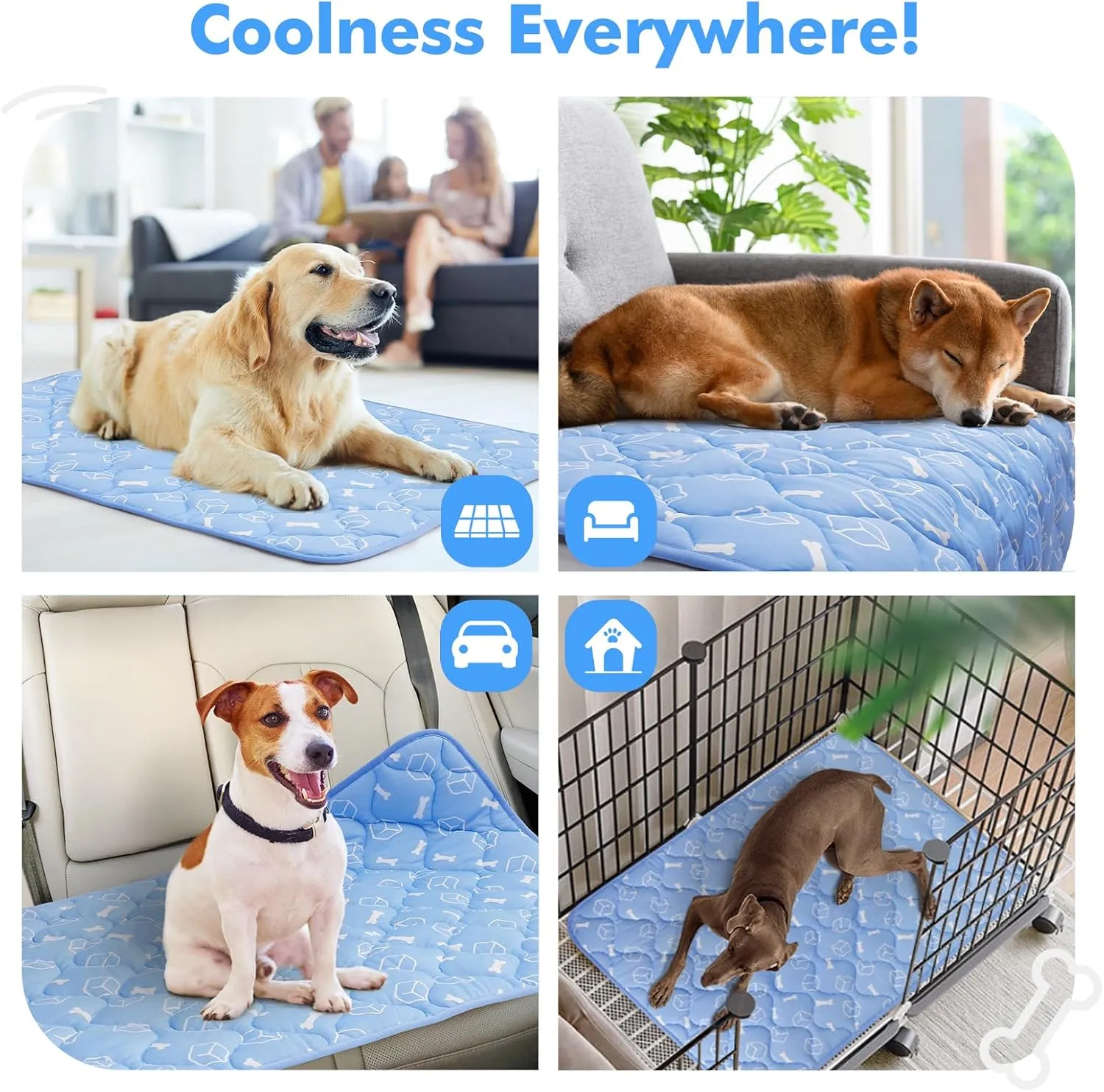 Rywell Dog Cooling Mat 2.0,44 * 32 Thicken Cooling Mat for Extra Large Dog, Internal Waterproof& Endothermic Color Changing Arc-Chill Cool Fiber(QMAX>0.5) for Pet in Summer, Washable, Non-Toxic