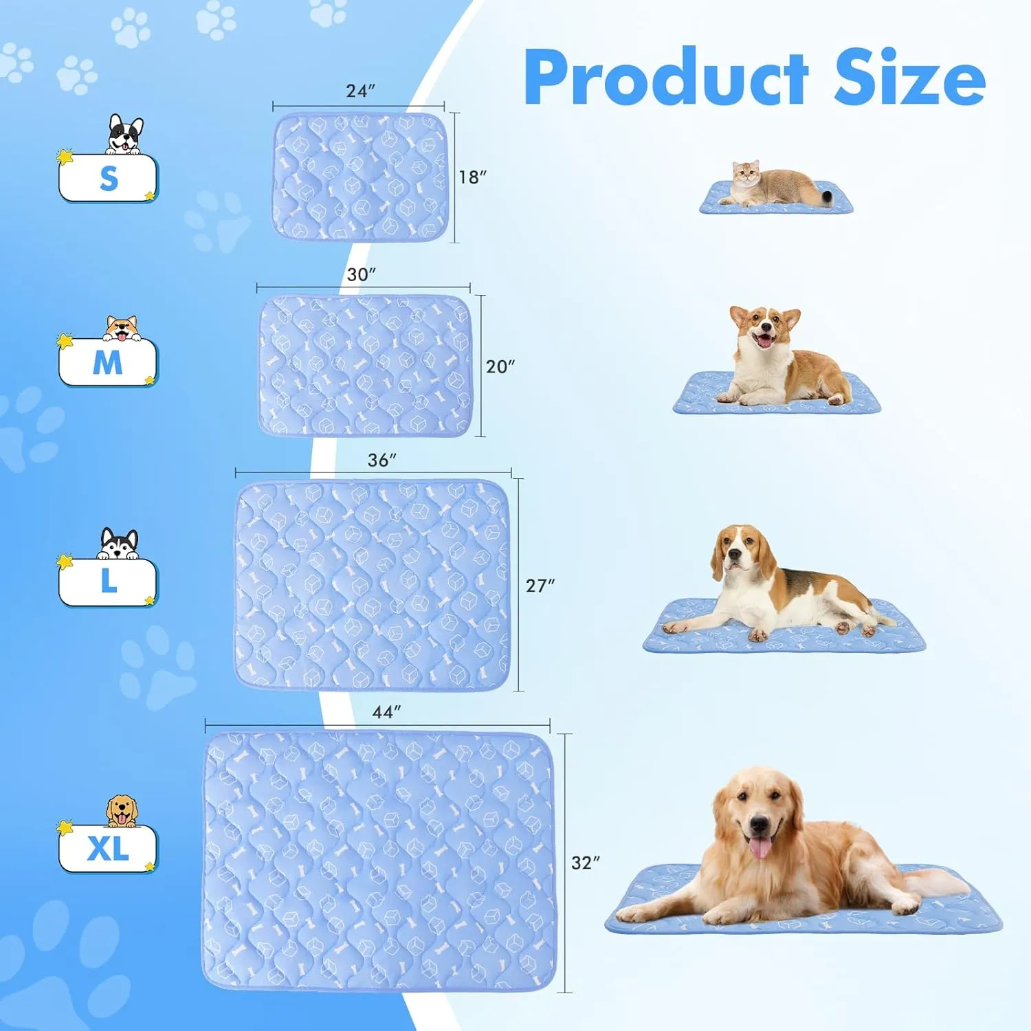 Rywell Dog Cooling Mat 2.0,44 * 32 Thicken Cooling Mat for Extra Large Dog, Internal Waterproof& Endothermic Color Changing Arc-Chill Cool Fiber(QMAX>0.5) for Pet in Summer, Washable, Non-Toxic