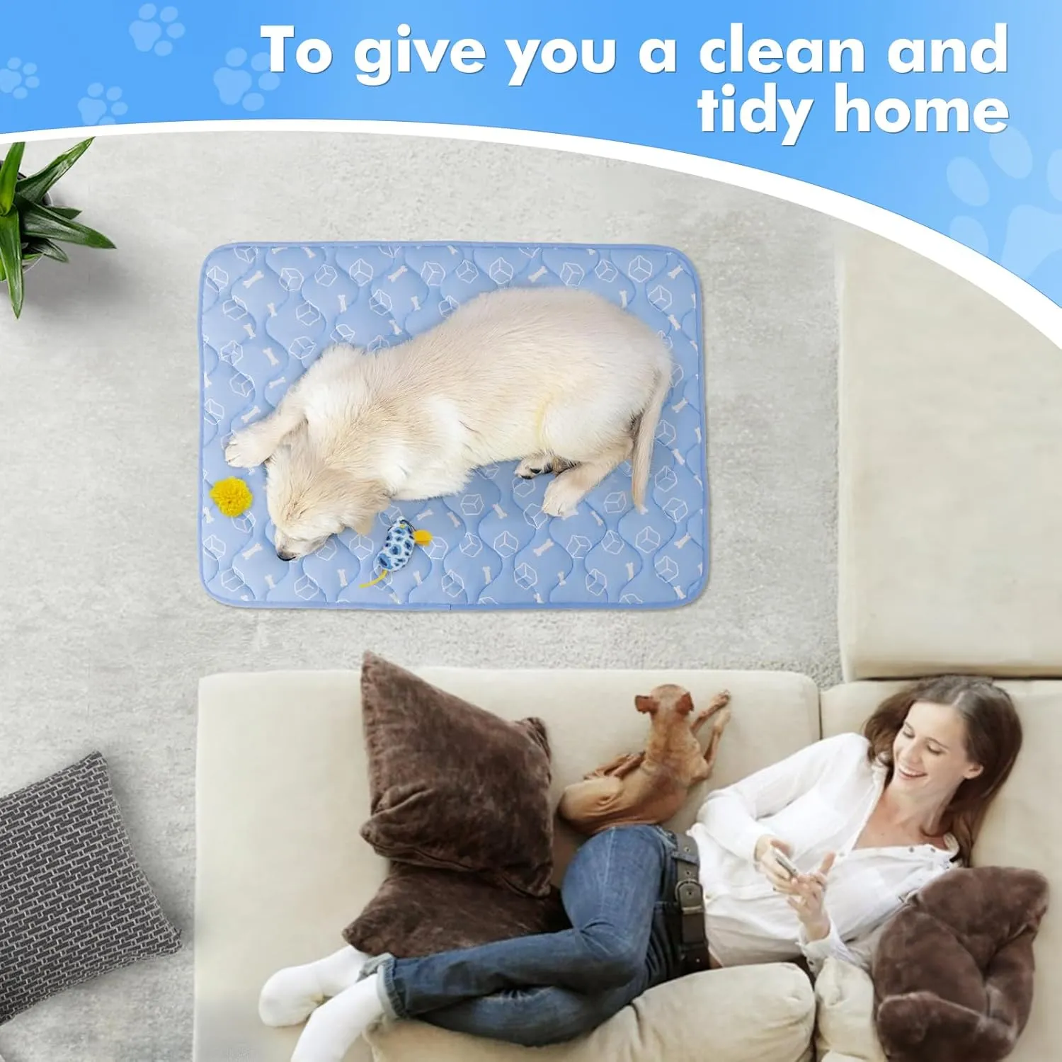 Rywell Dog Cooling Mat 2.0,44 * 32 Thicken Cooling Mat for Extra Large Dog, Internal Waterproof& Endothermic Color Changing Arc-Chill Cool Fiber(QMAX>0.5) for Pet in Summer, Washable, Non-Toxic