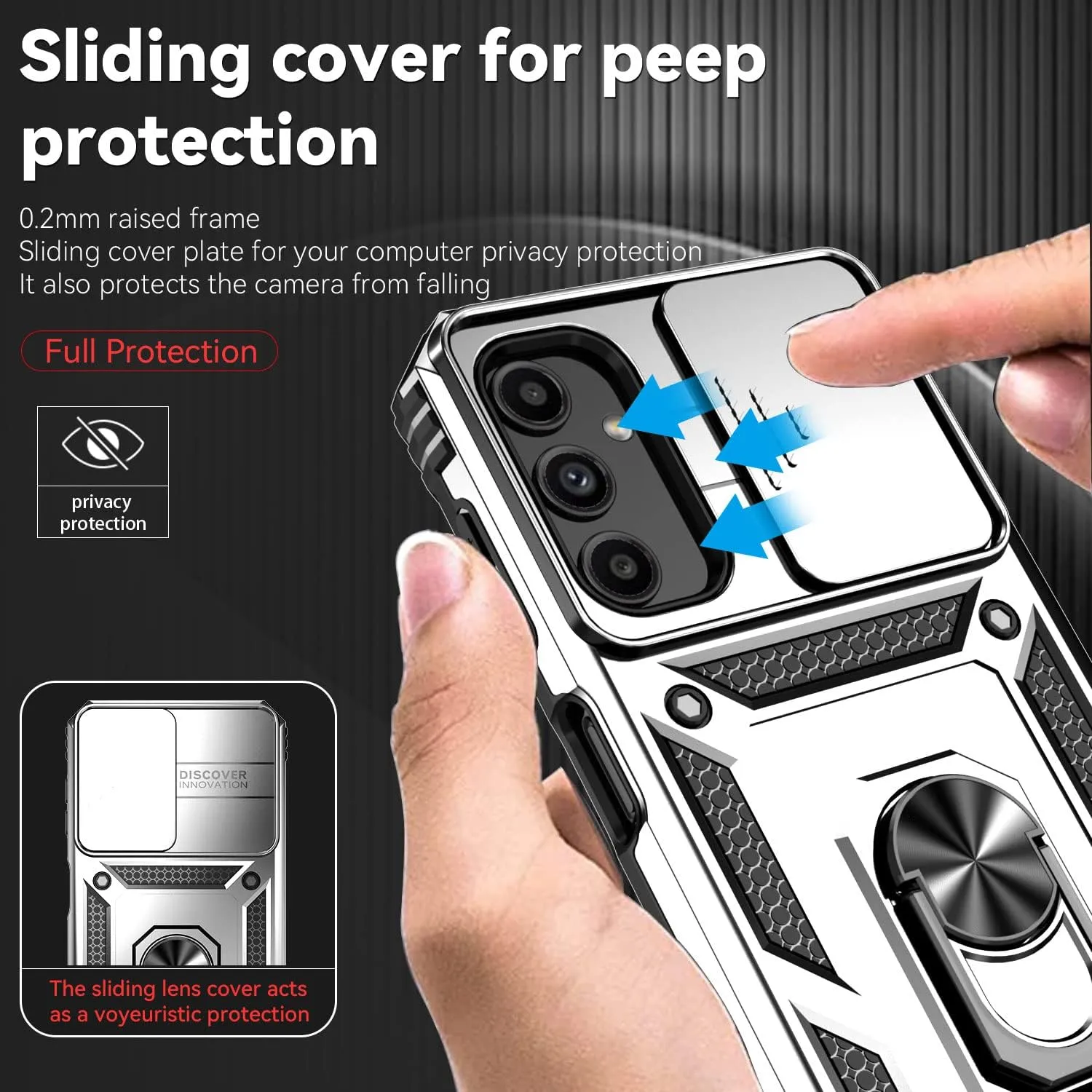Samsung Galaxy A14 5G Case With Screen Protectors and Camera Cover - Military Grade 16ft. Drop Tested Cover With Magnetic Kickstand, Silver