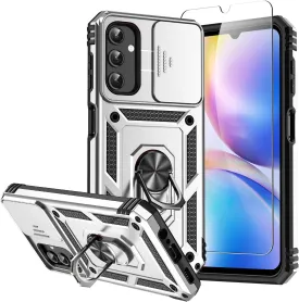 Samsung Galaxy A14 5G Case With Screen Protectors and Camera Cover - Military Grade 16ft. Drop Tested Cover With Magnetic Kickstand, Silver