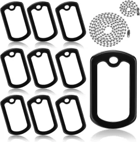 simarro 10-Pack Dog Tag Silencer, Black Military Dog Tag Silencer, Silicone Rubber ID Protector with Two Chains, Suitable for Authentic Military ID Tags, Rubber, Can Reduce Noise and Protect the Tag