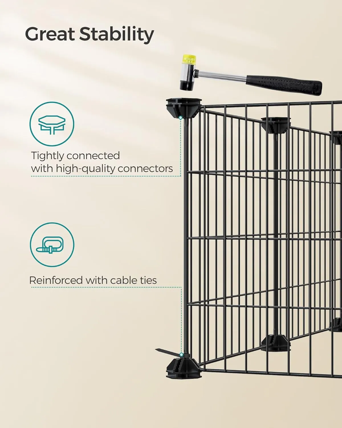 SONGMICS 36 Panels Pet Playpen, Small Animal Playpen, Rabbit Guinea Pig Cage, Zip Ties Included, Metal Wire Apartment-Style Two-Story Pet Premium Villa for Bunnies Puppies,Indoor Use, Black ULPI002B01