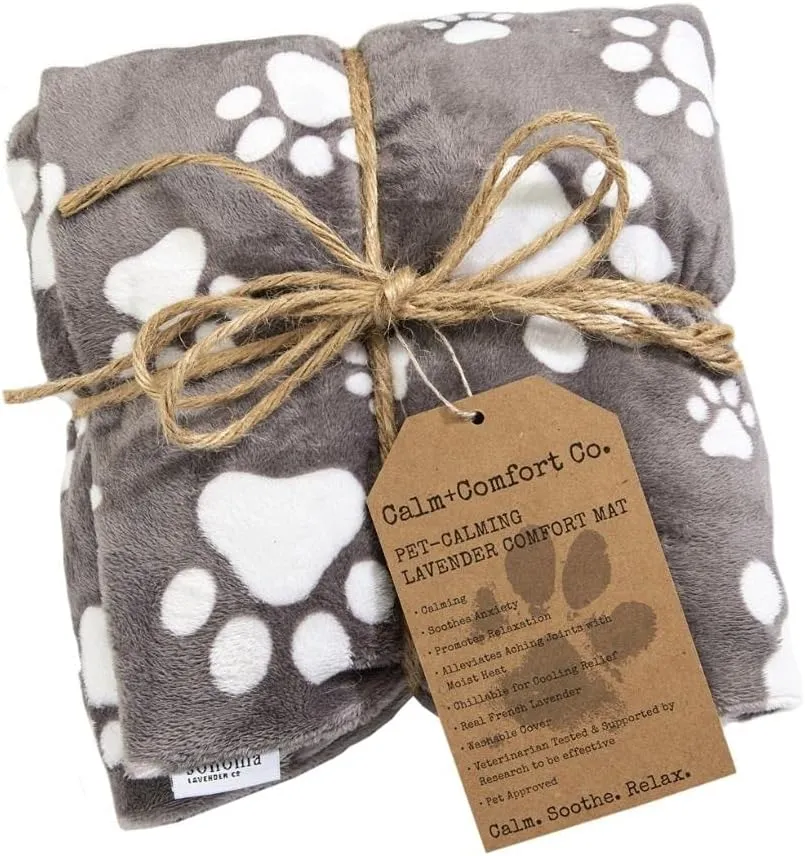 Sonoma Lavender Calming Pet Mat for Dogs, Filled with Lavender and Flaxseed, Microwave or Freeze for Hot/Cold Therapy with Removable Washable Cover- Paw Print (18x26 inches)