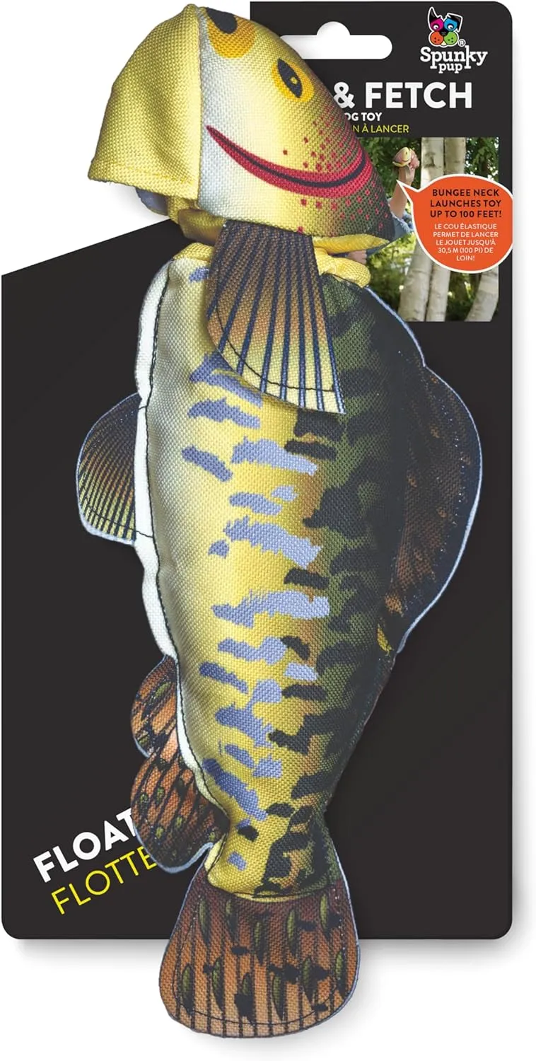 Spunky Pup Fly & Fetch Dog Toy - Durable, Floating, Interactive Bungee Launcher for Fetch and Water Play, Plush Fish
