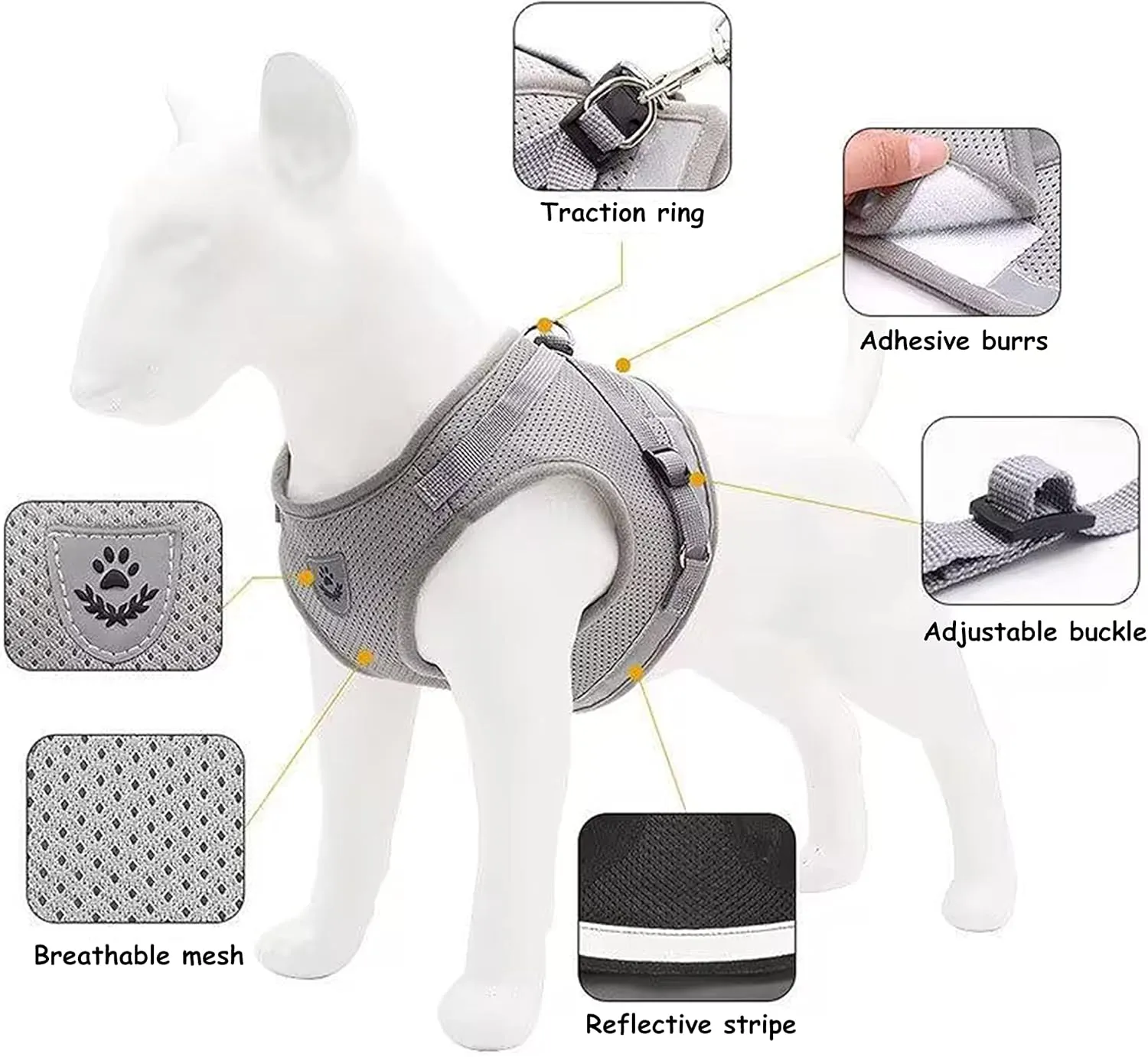Step in Dog Harness and Leash Set,Reflective Adjustable Soft Mesh Breathable Pet Vest Dog Harnesses Set, No Chock No Pull Padded Puppy Harnesses for Small Dogs and Cats (Gray, X-Large)