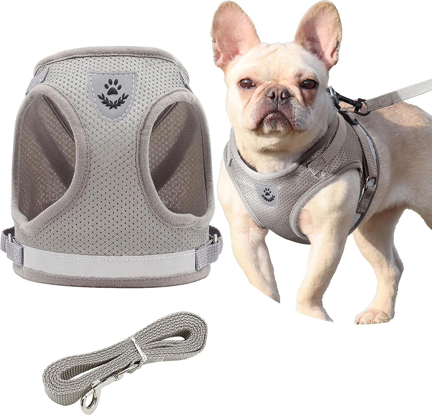 Step in Dog Harness and Leash Set,Reflective Adjustable Soft Mesh Breathable Pet Vest Dog Harnesses Set, No Chock No Pull Padded Puppy Harnesses for Small Dogs and Cats (Gray, X-Large)